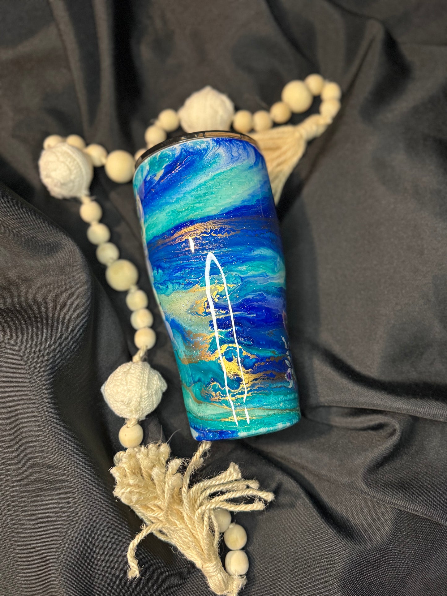 π 30 oz Blue Jewel Ink Swirl Peacock Tumbler π