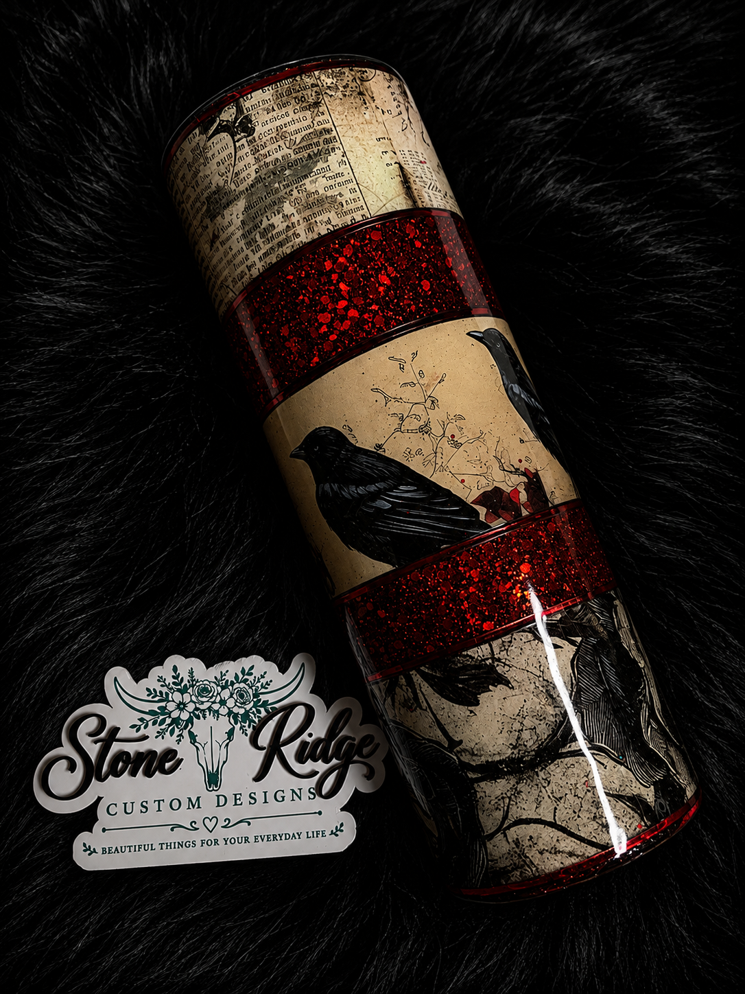 MIDNIGHT ROSES & RAVENS – 30 OZ SKINNY STRAIGHT TUMBLER