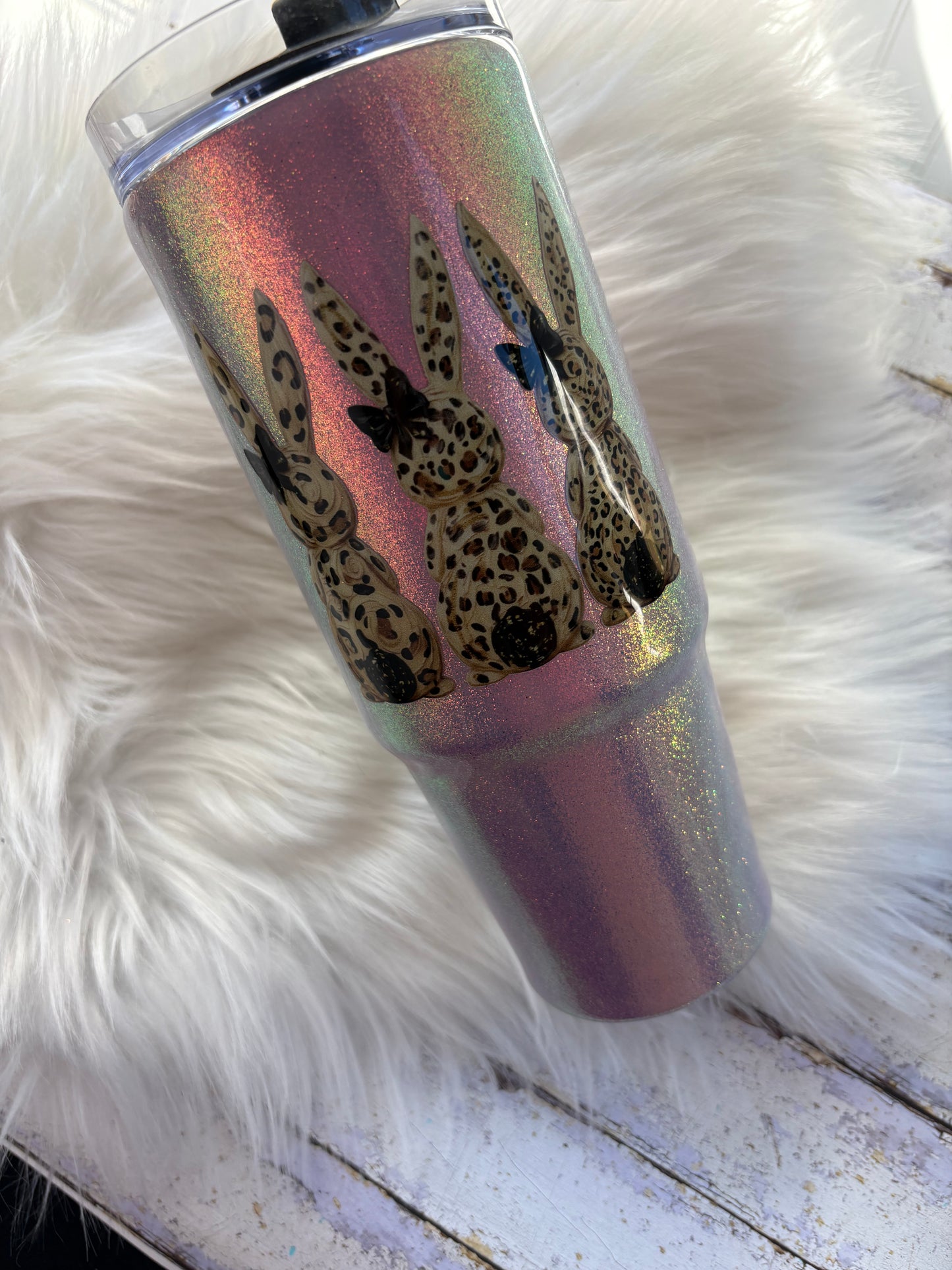 Leopard Bunny 30 oz Handled Glitter Tumbler