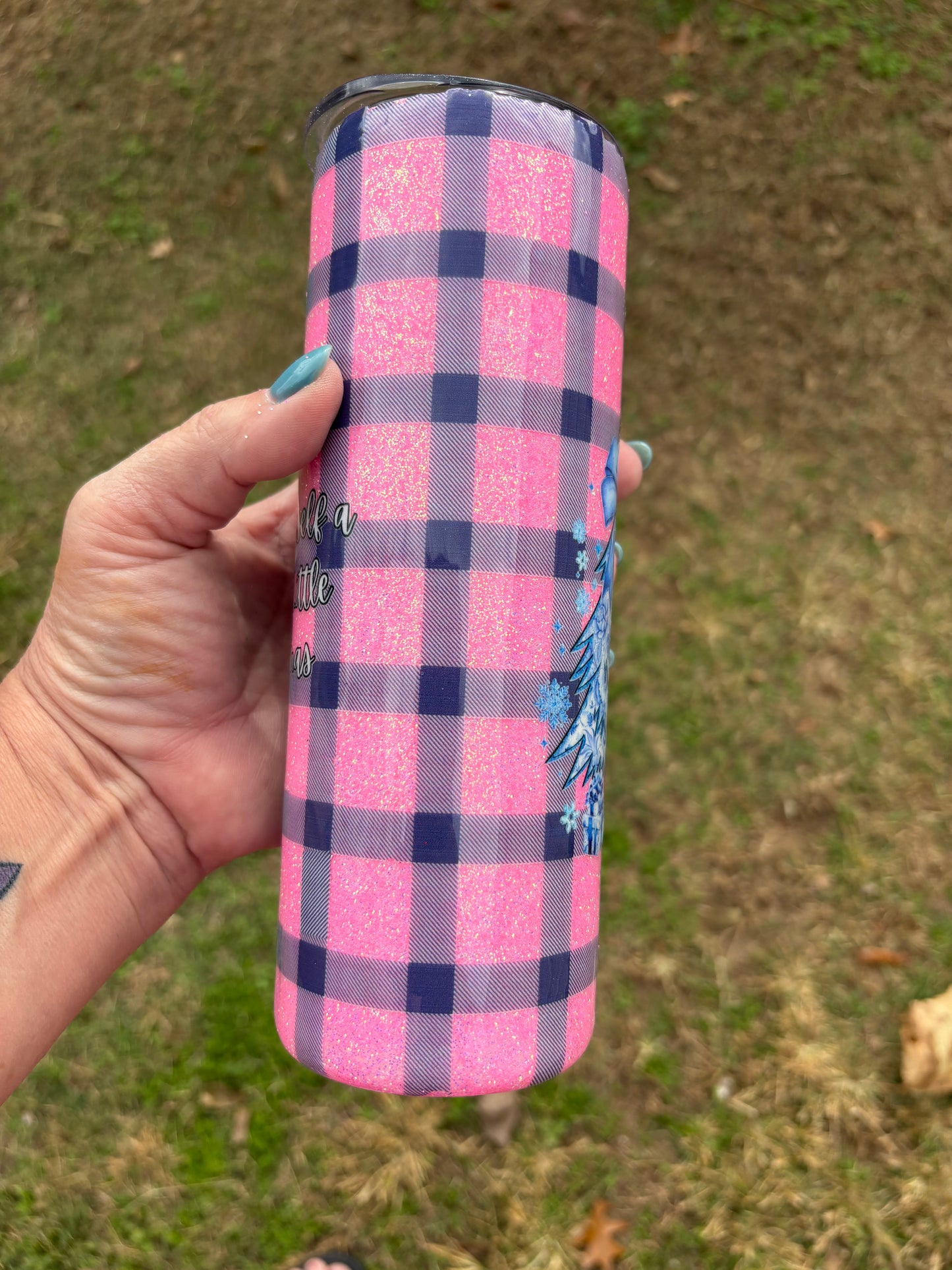 20 oz Pink Buffalo Plaid Christmas Tumbler – “Merry Little Christmas”