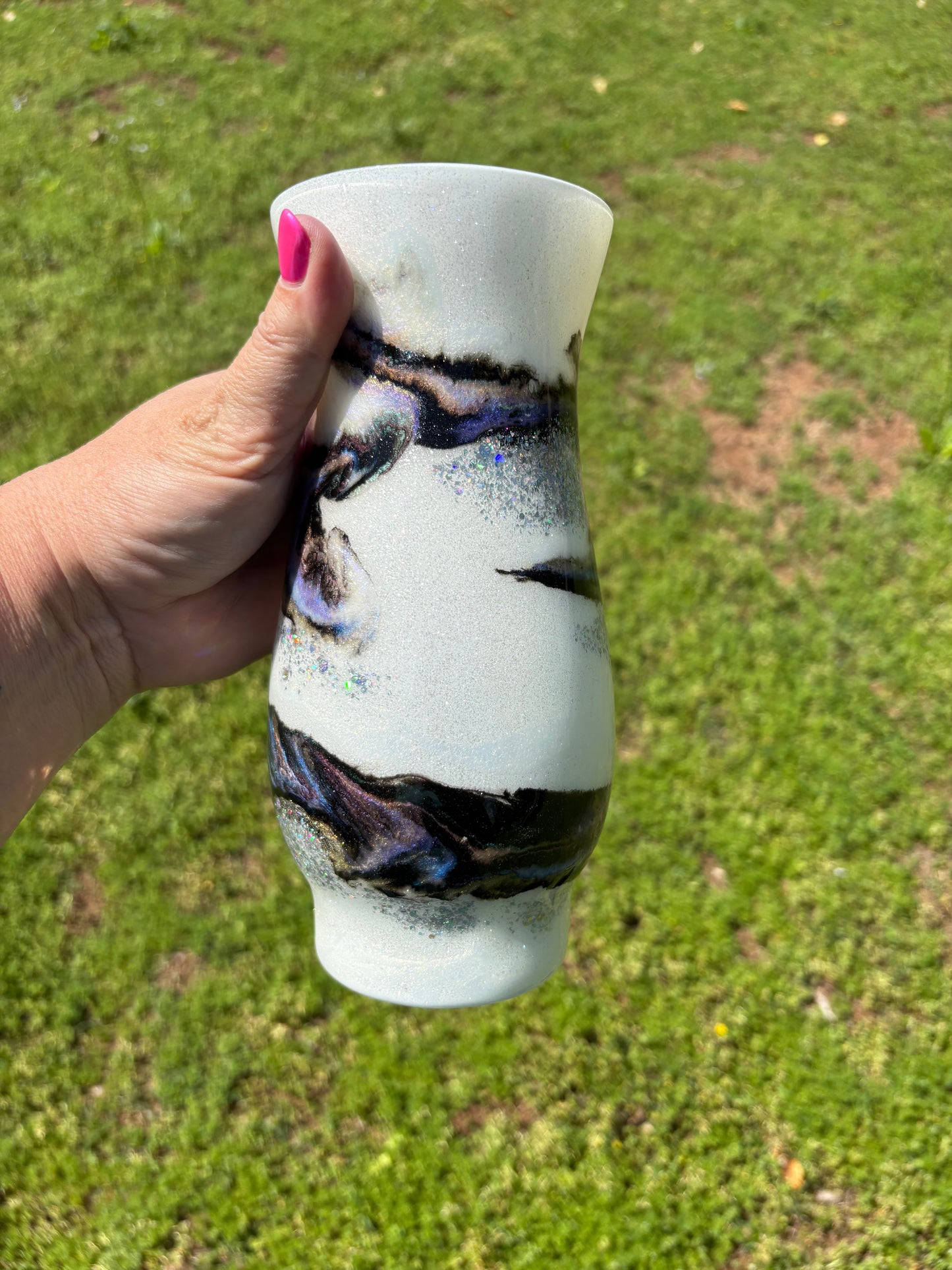 One of a Kind Handmade Decorative Vase – Shimmer Marble Design