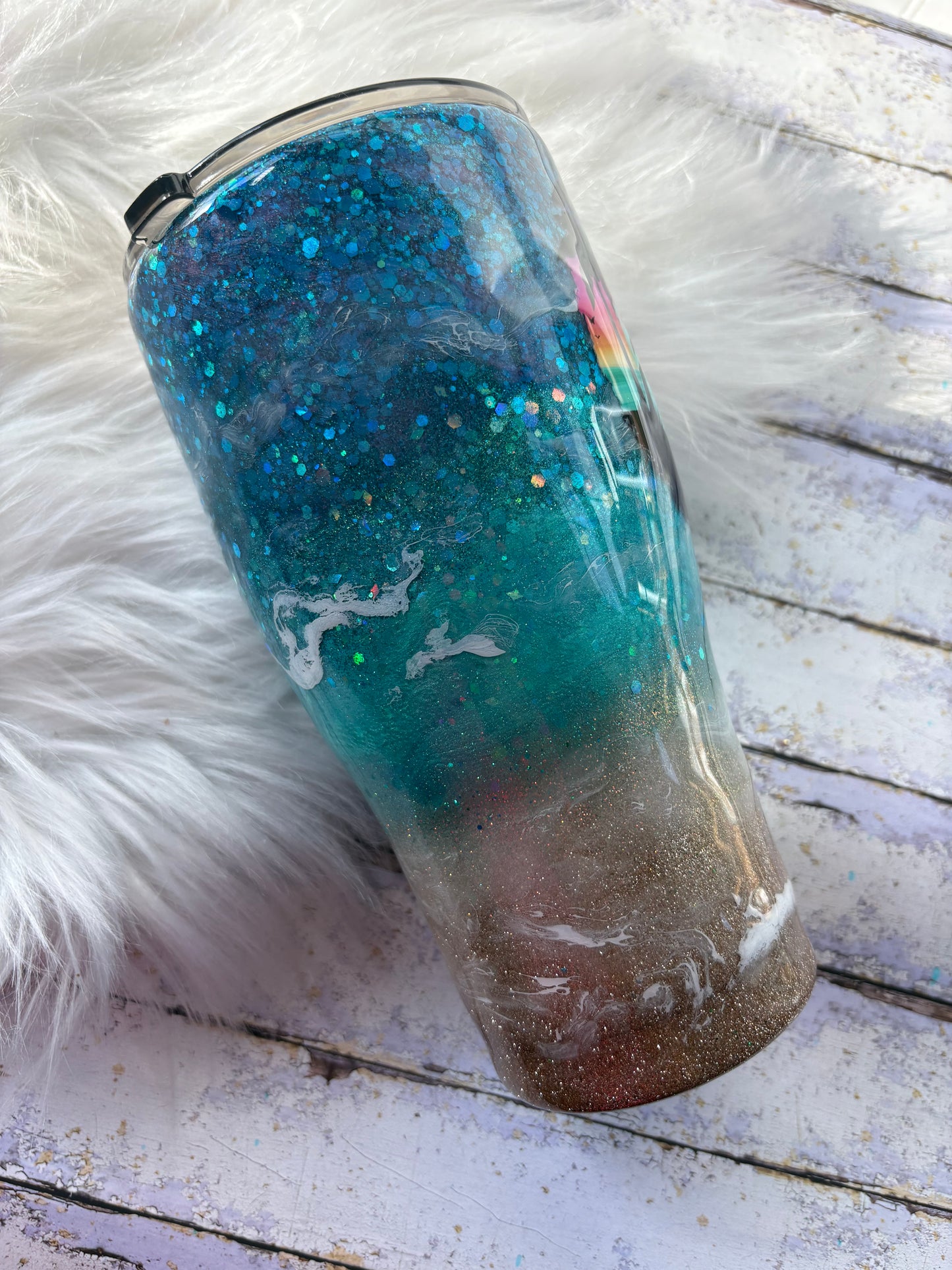 Beach Vibes Glitter Tumbler – 30 oz Coastal Inspired Cup