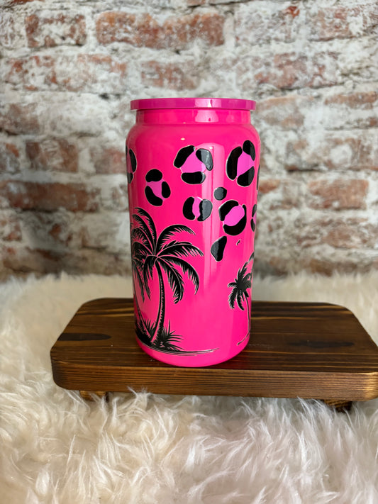 Leopard Luau – 16 oz Hot Pink Beach Tumbler