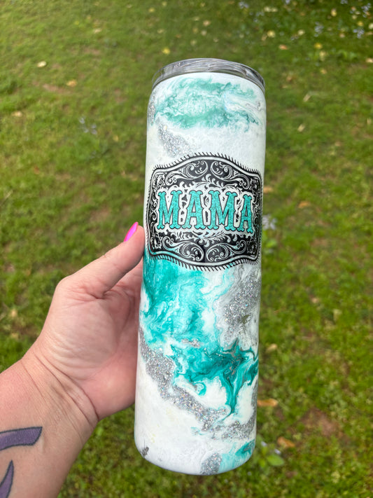 💙✨ 30 oz “Mama” Teal Marble Skinny Straight Tumbler ✨💙