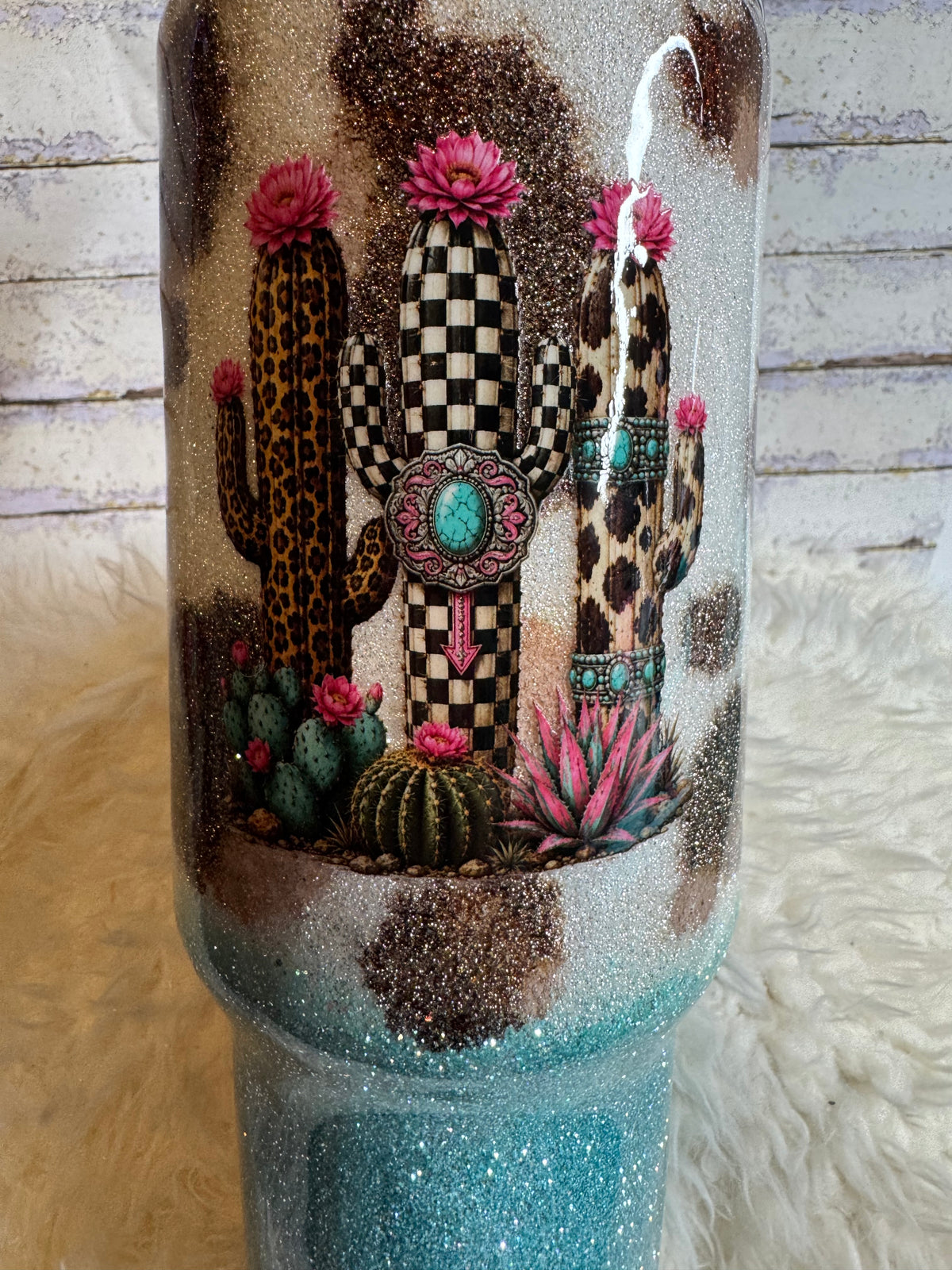 Western Cactus 40 oz Glitter Tumbler