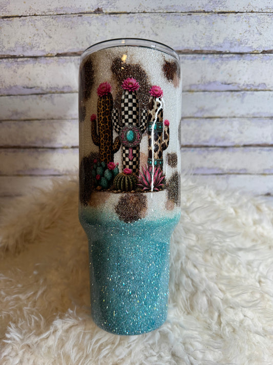 Western Cactus 40 oz Glitter Tumbler