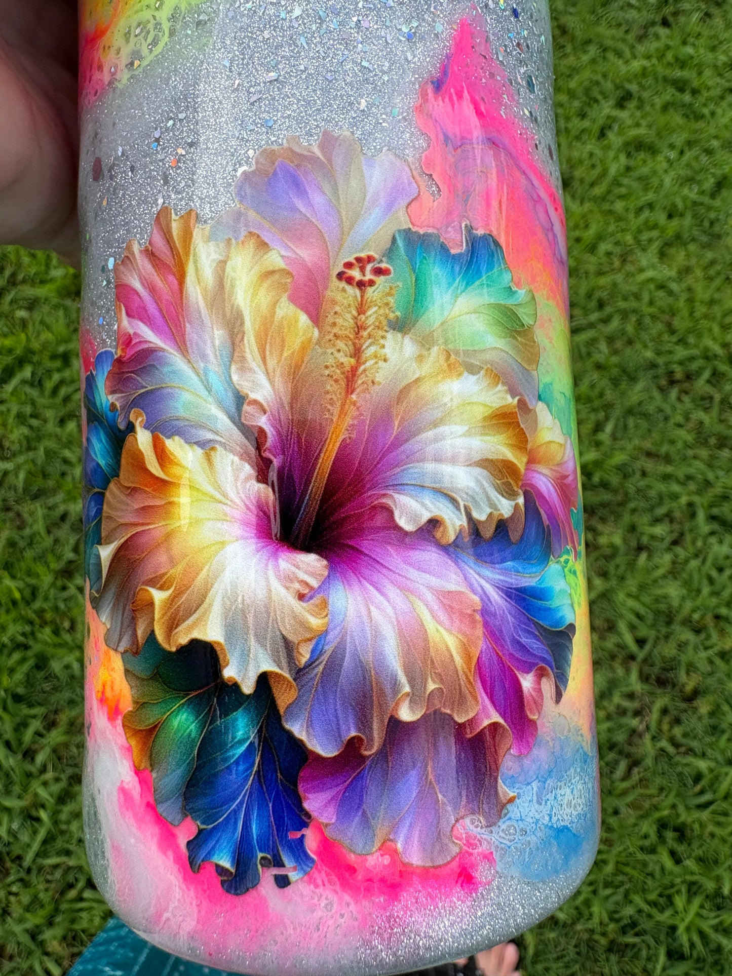 35 oz Tropical Feather & Hibiscus Skinny Tumbler