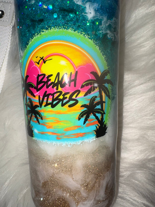 Beach Vibes Glitter Tumbler – 20 oz Coffee Cup