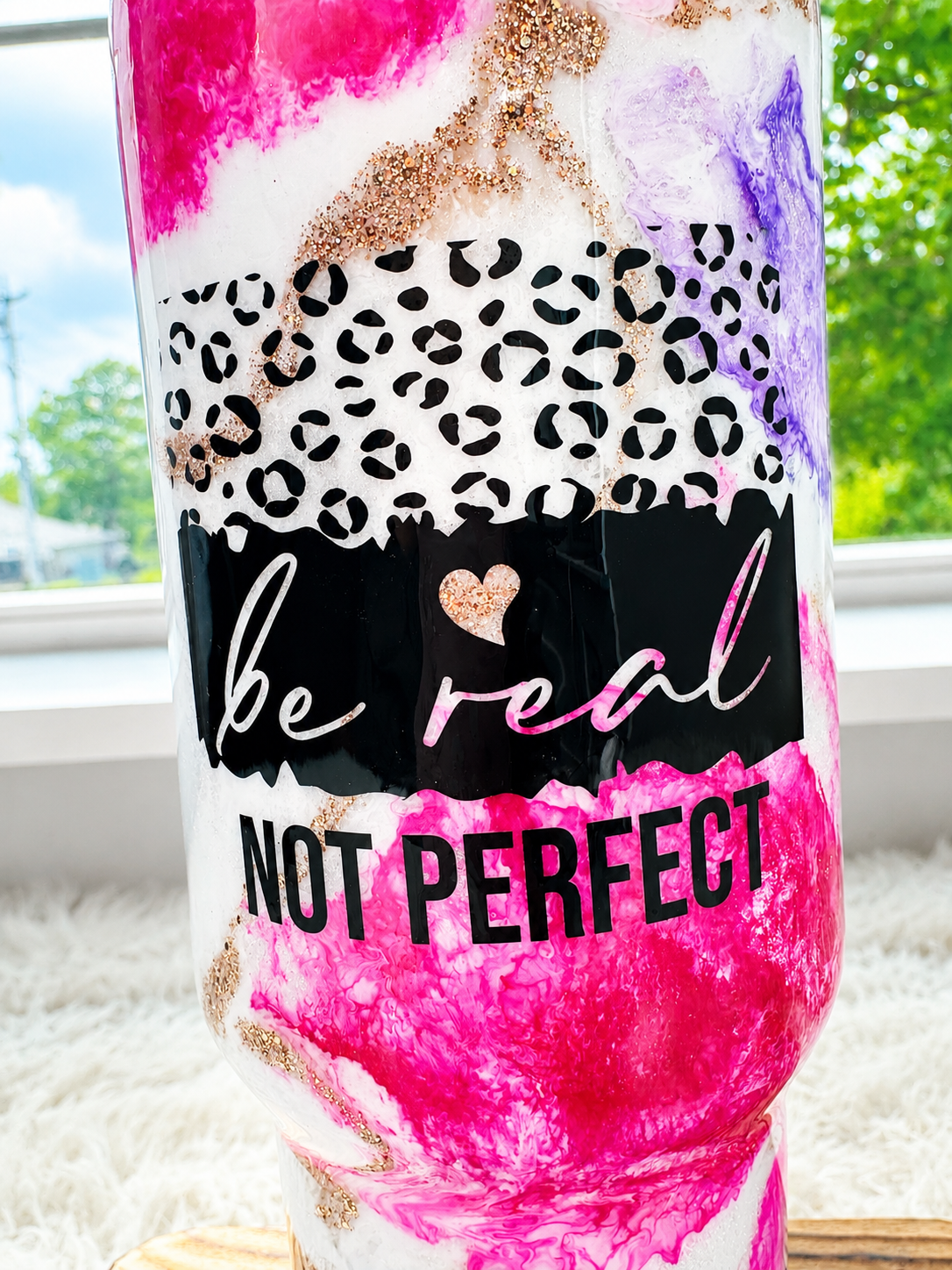 40 oz “Be Real Not Perfect” Handled Tumbler 💖✨