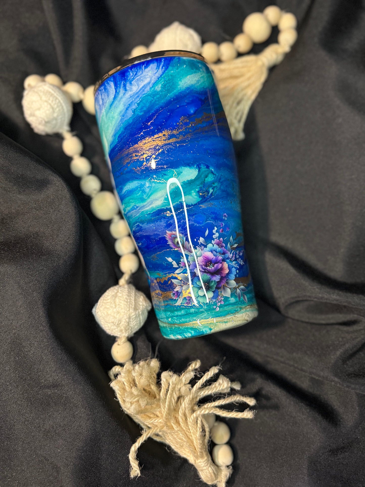 💙 30 oz Blue Jewel Ink Swirl Peacock Tumbler 💙