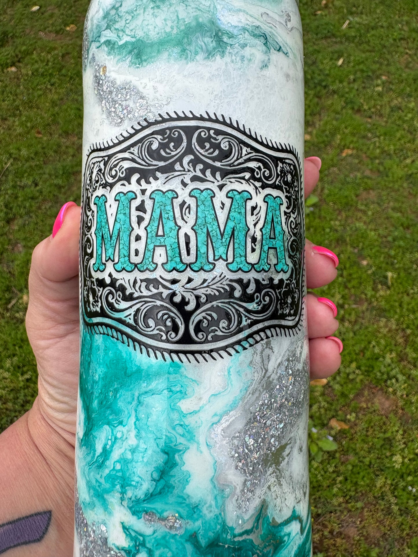 💙✨ 30 oz “Mama” Teal Marble Skinny Straight Tumbler ✨💙