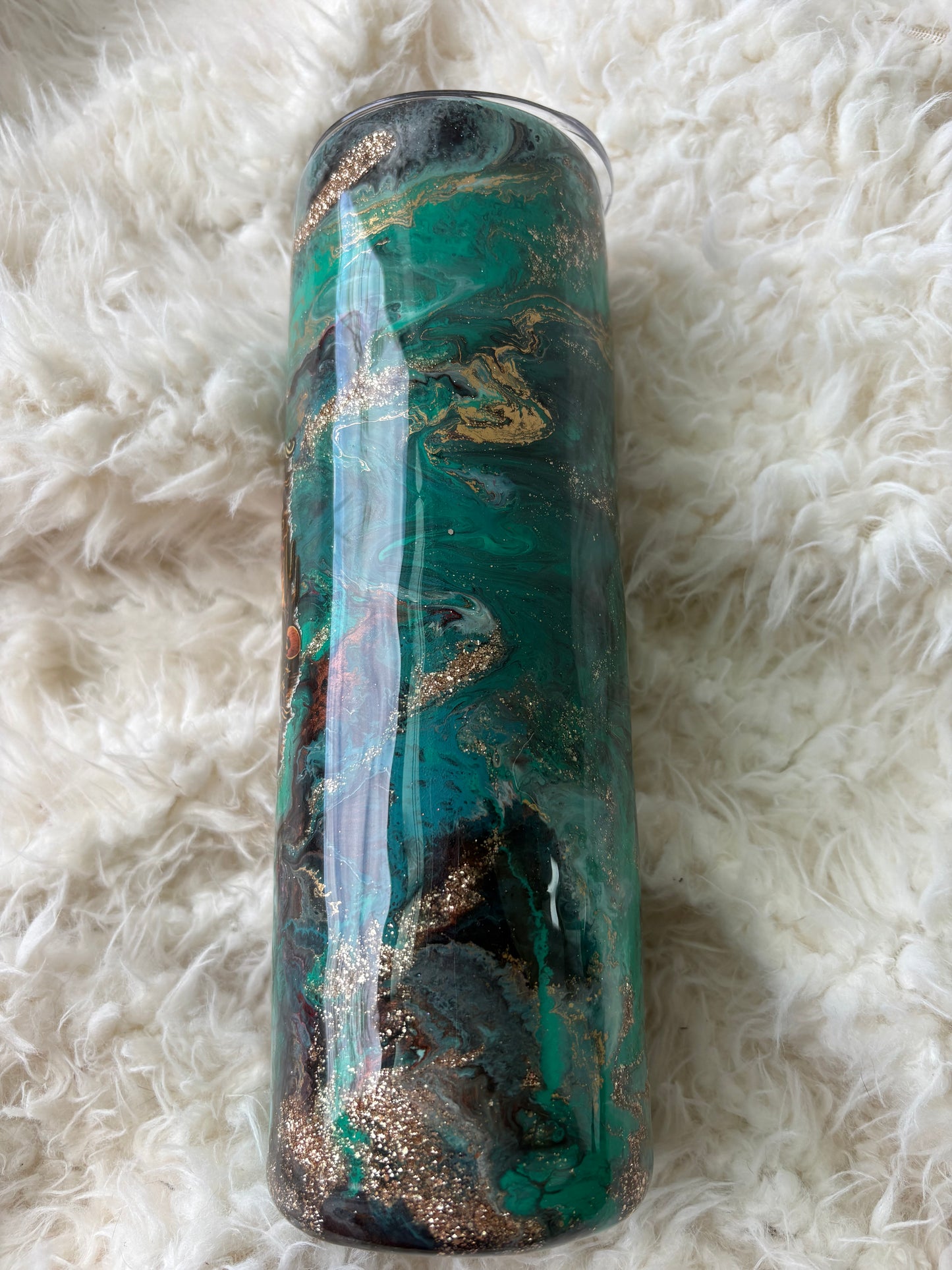 Drinkin’ Jack Western Tumbler – 30 oz Skinny | Teal, Black & Gold Marble Epoxy Cup