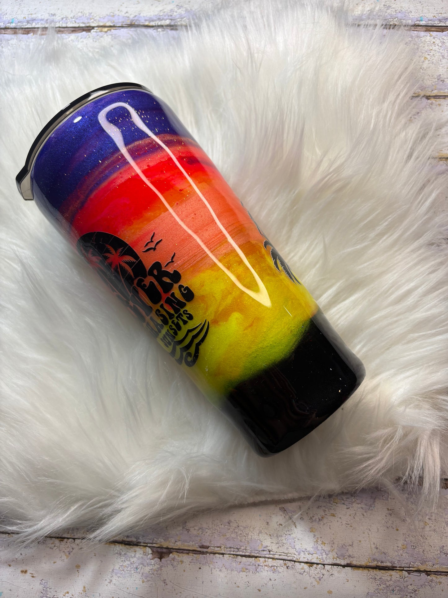 24 oz Tropical Sunset Glitter Tumbler