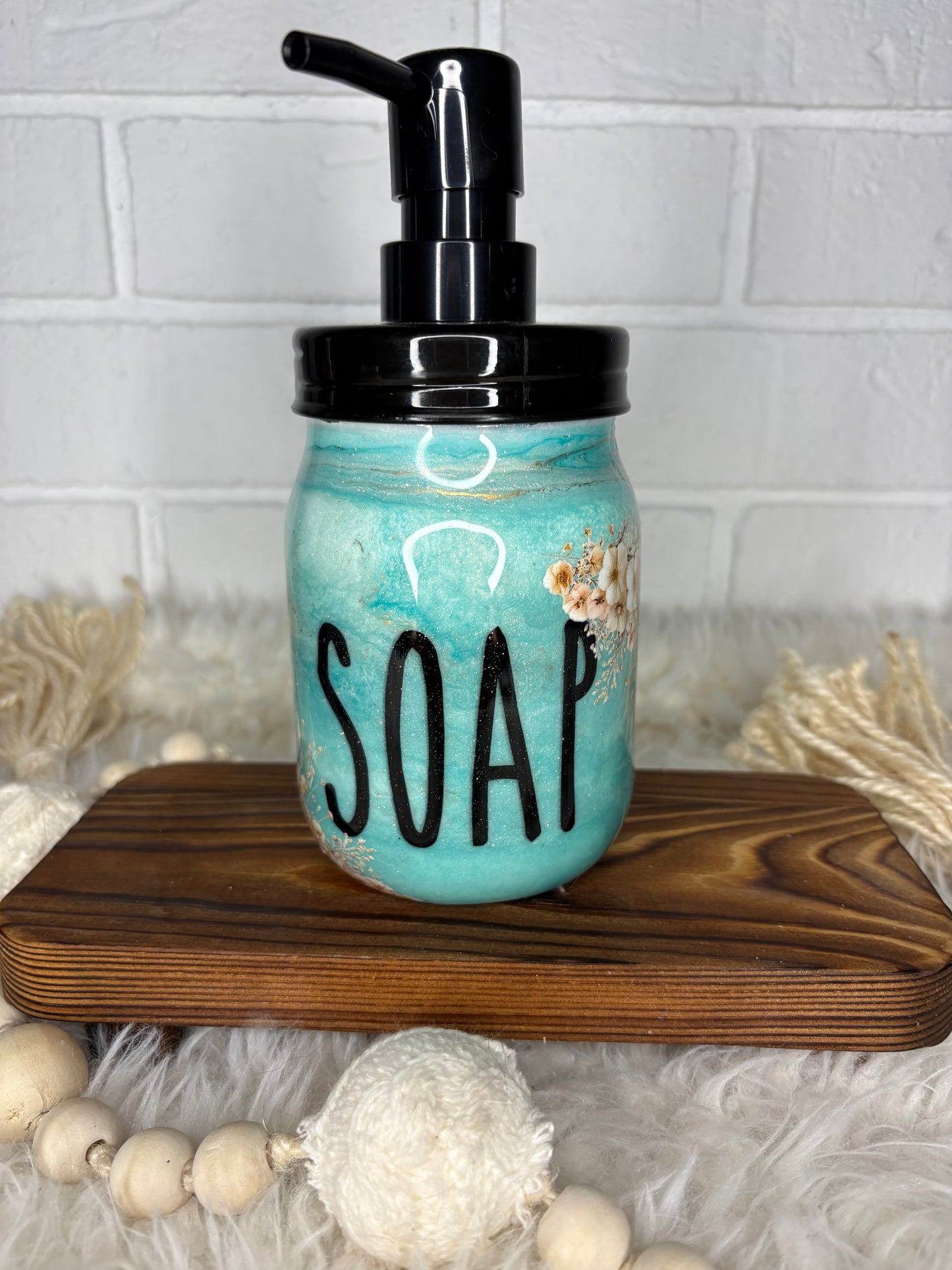 ✨🧼 Teal Floral “SOAP” Dispenser 🧼✨