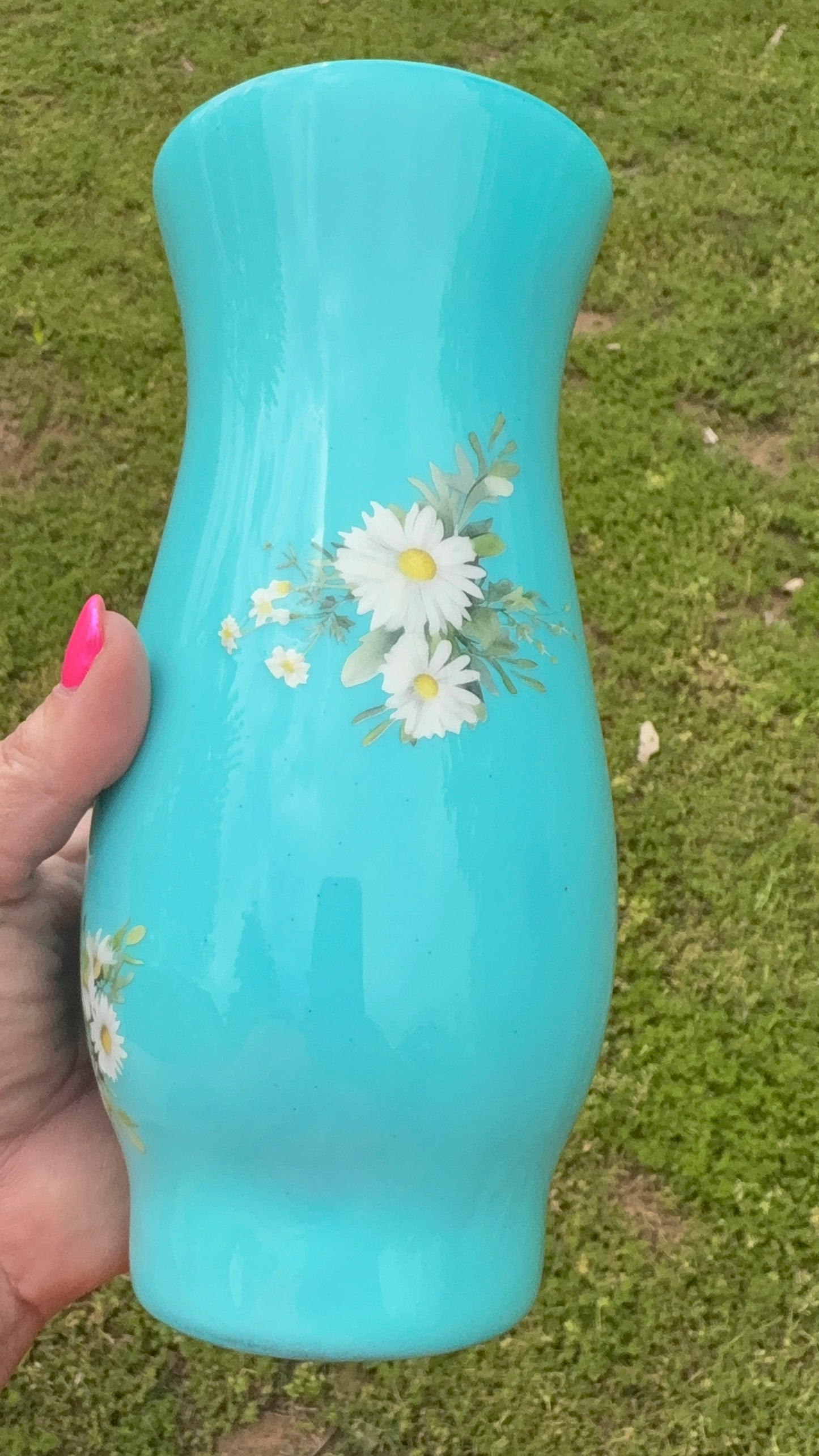 One of a Kind Handmade Teal Daisy Decorative Vase – Floral Home Decor