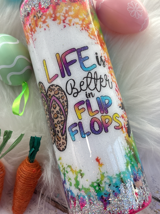 20 oz Life Is Better in Flip Flops Glitter Tumbler