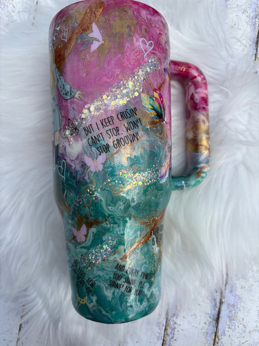 40 oz “Eras Inspired” Pink & Teal Glitter Tumbler