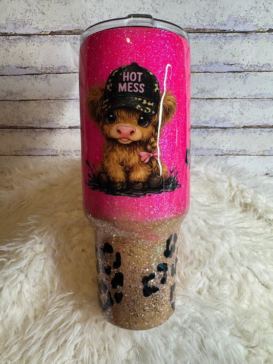 Hot Mess Highland Cow – 40 oz Stainless Steel Tumbler