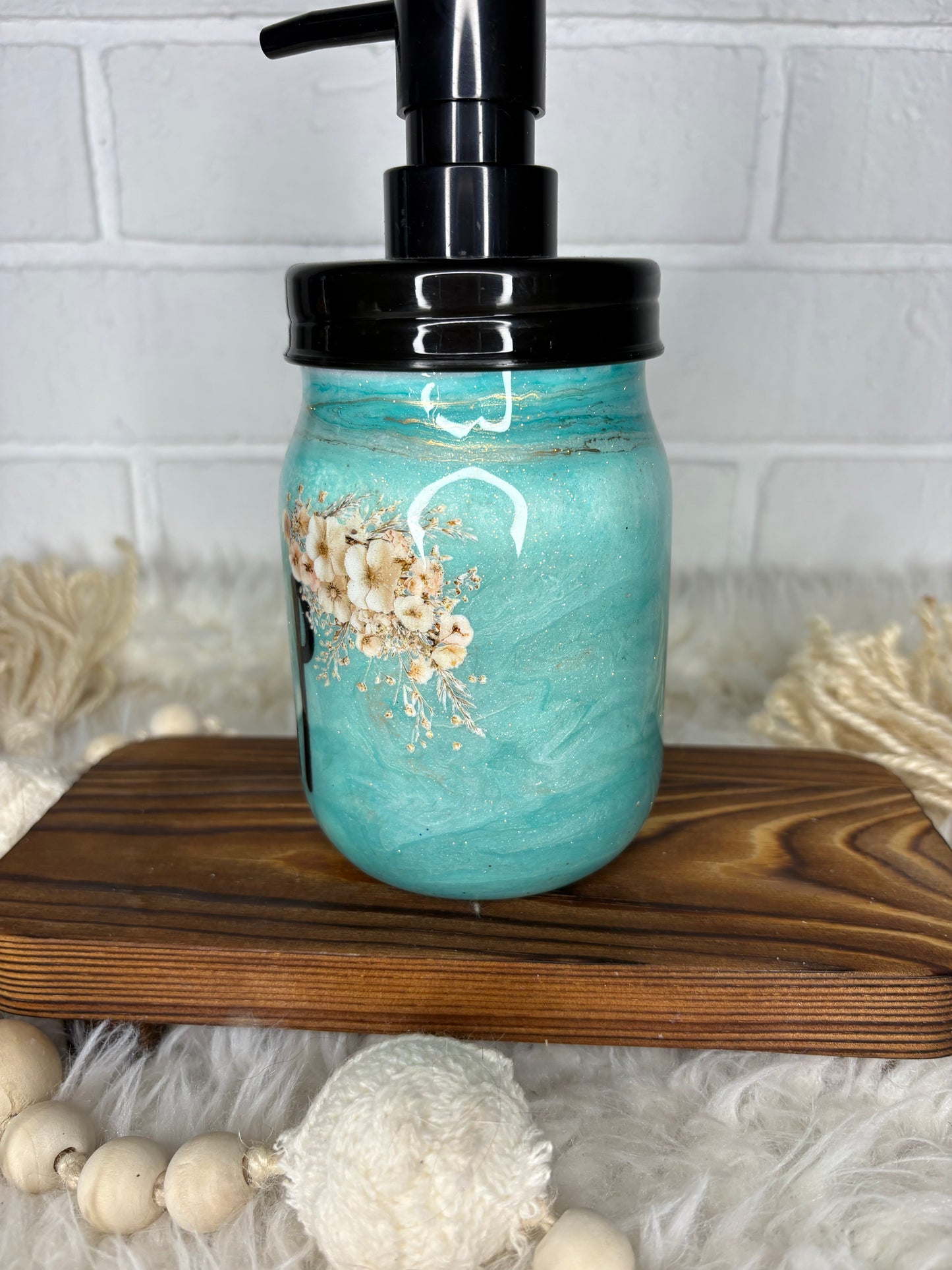 ✨🧼 Teal Floral “SOAP” Dispenser 🧼✨