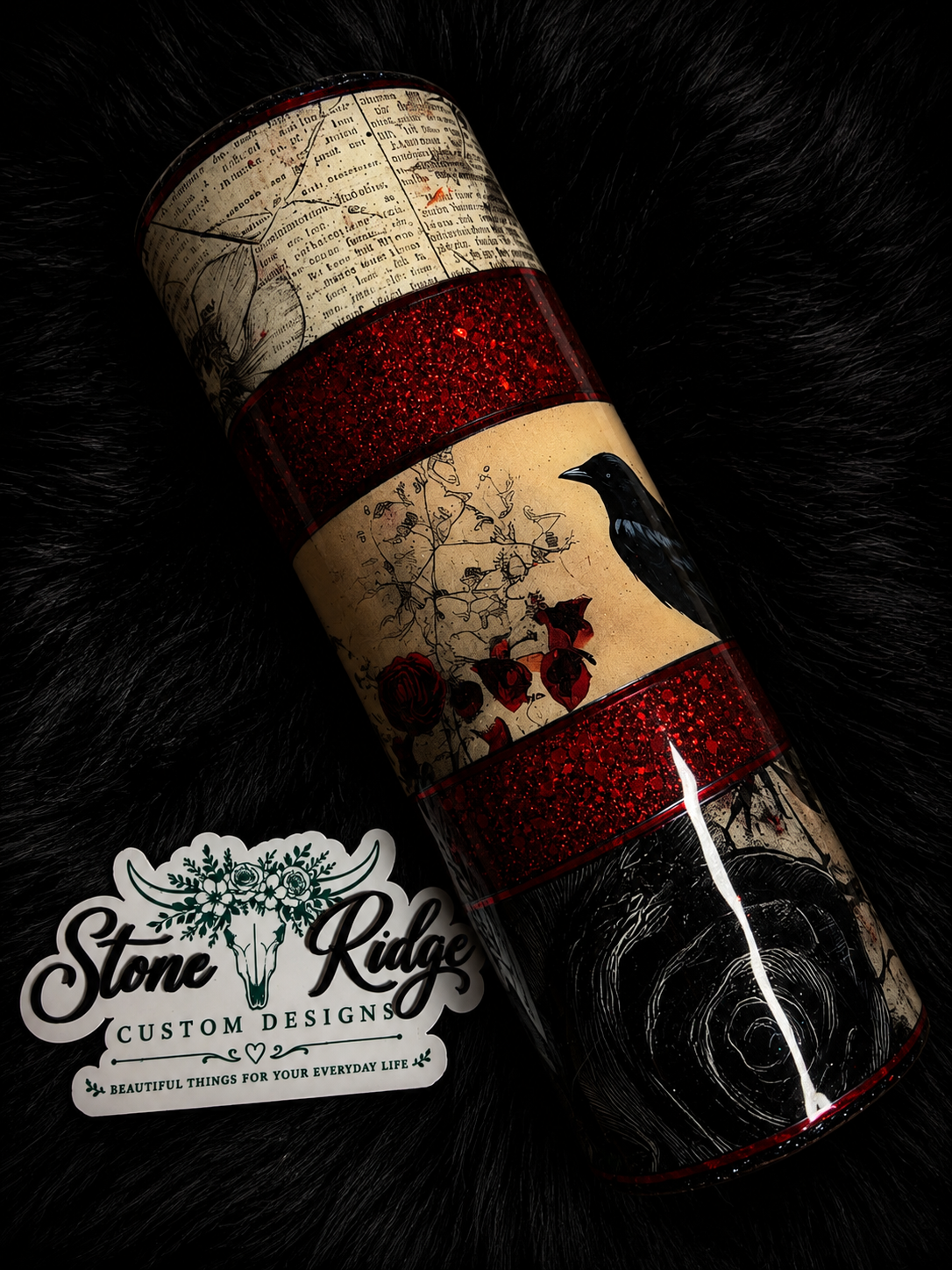 MIDNIGHT ROSES & RAVENS – 30 OZ SKINNY STRAIGHT TUMBLER