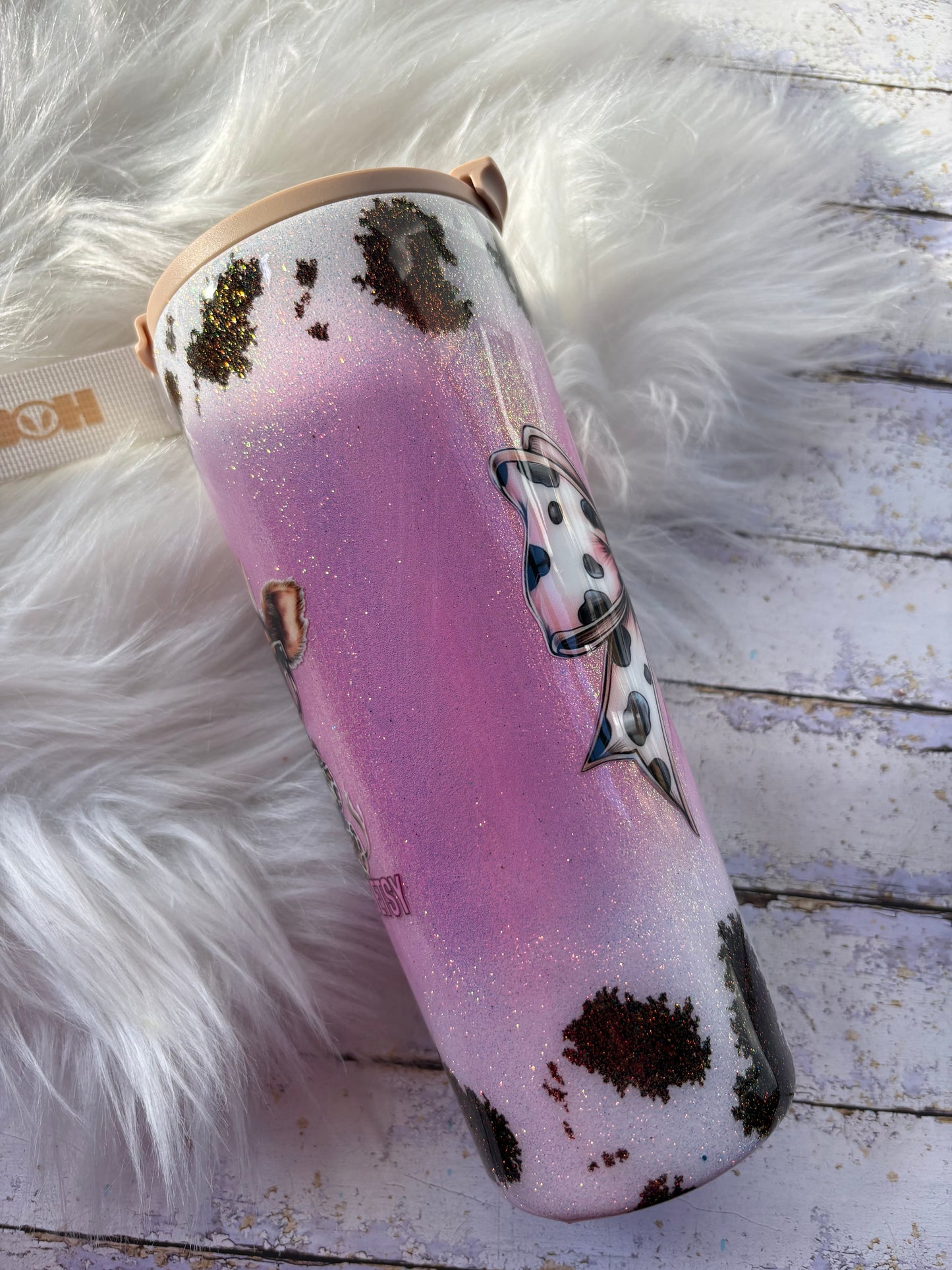 Pink Cow Print Glitter Coffee Tumbler – 20 oz