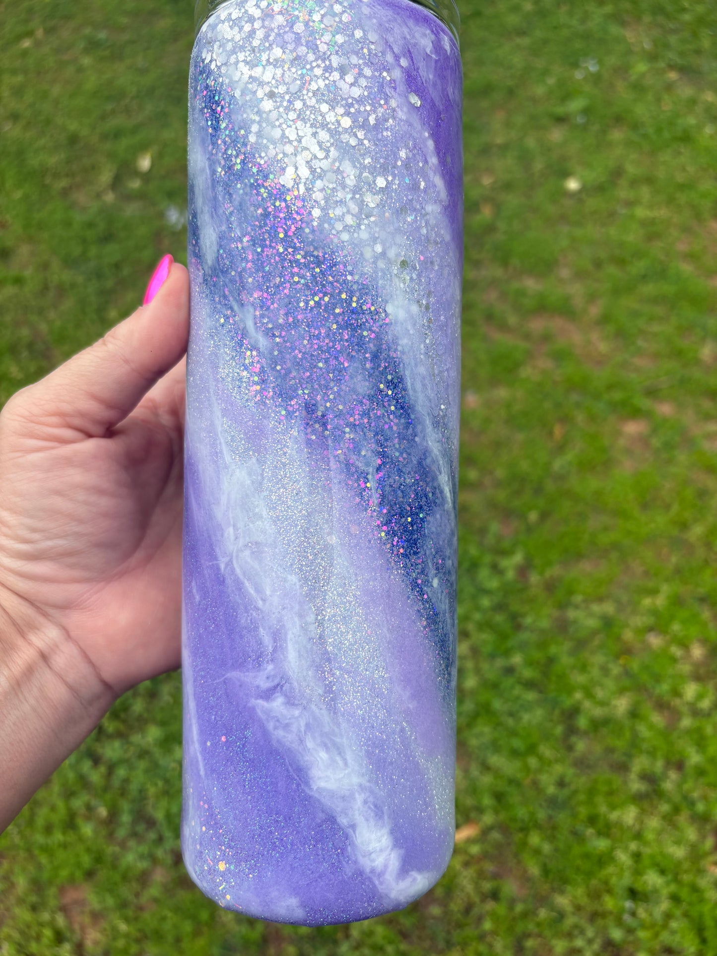 💜✨ 30 oz “Stronger Than the Storm” Wisteria Arch Milky Way Skinny Straight Tumbler ✨💜