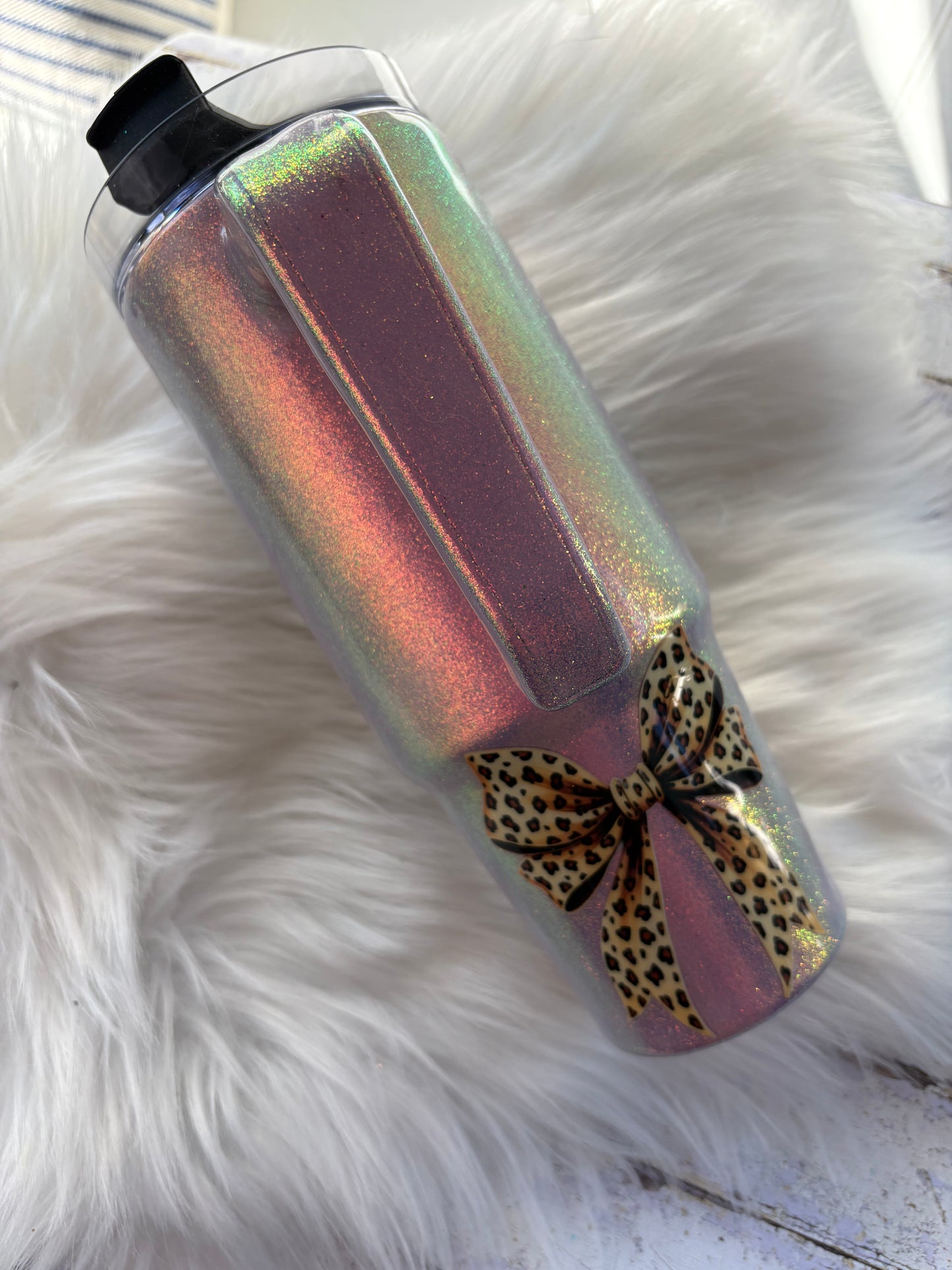 Leopard Bunny 30 oz Handled Glitter Tumbler