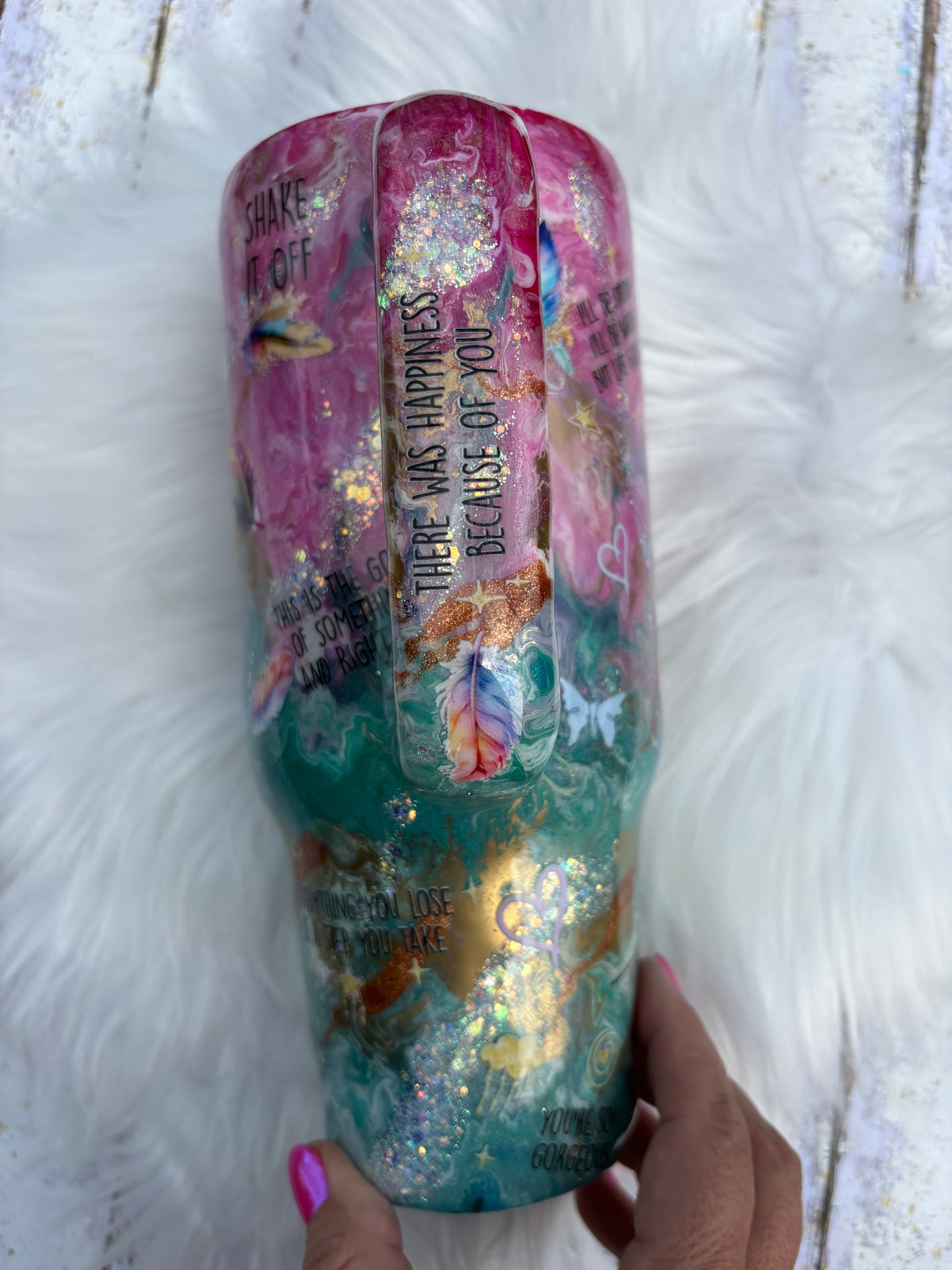 40 oz “Eras Inspired” Pink & Teal Glitter Tumbler