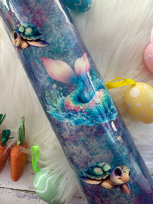 30 oz Mermaid & Sea Turtle Mica Patina Tumbler