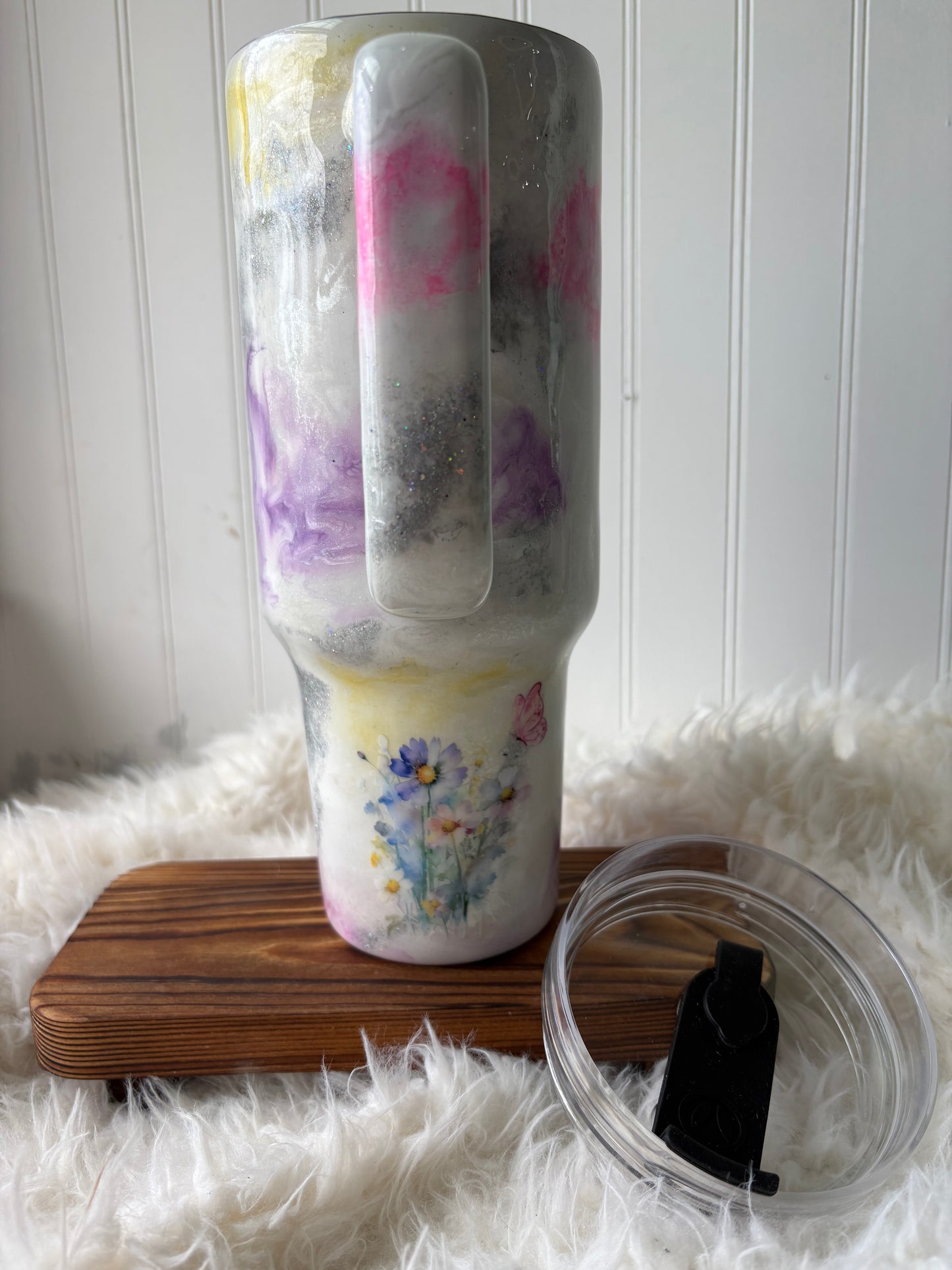 40 oz Handled Tumbler – Pastel Ink Swirl “Mama” Custom Cup