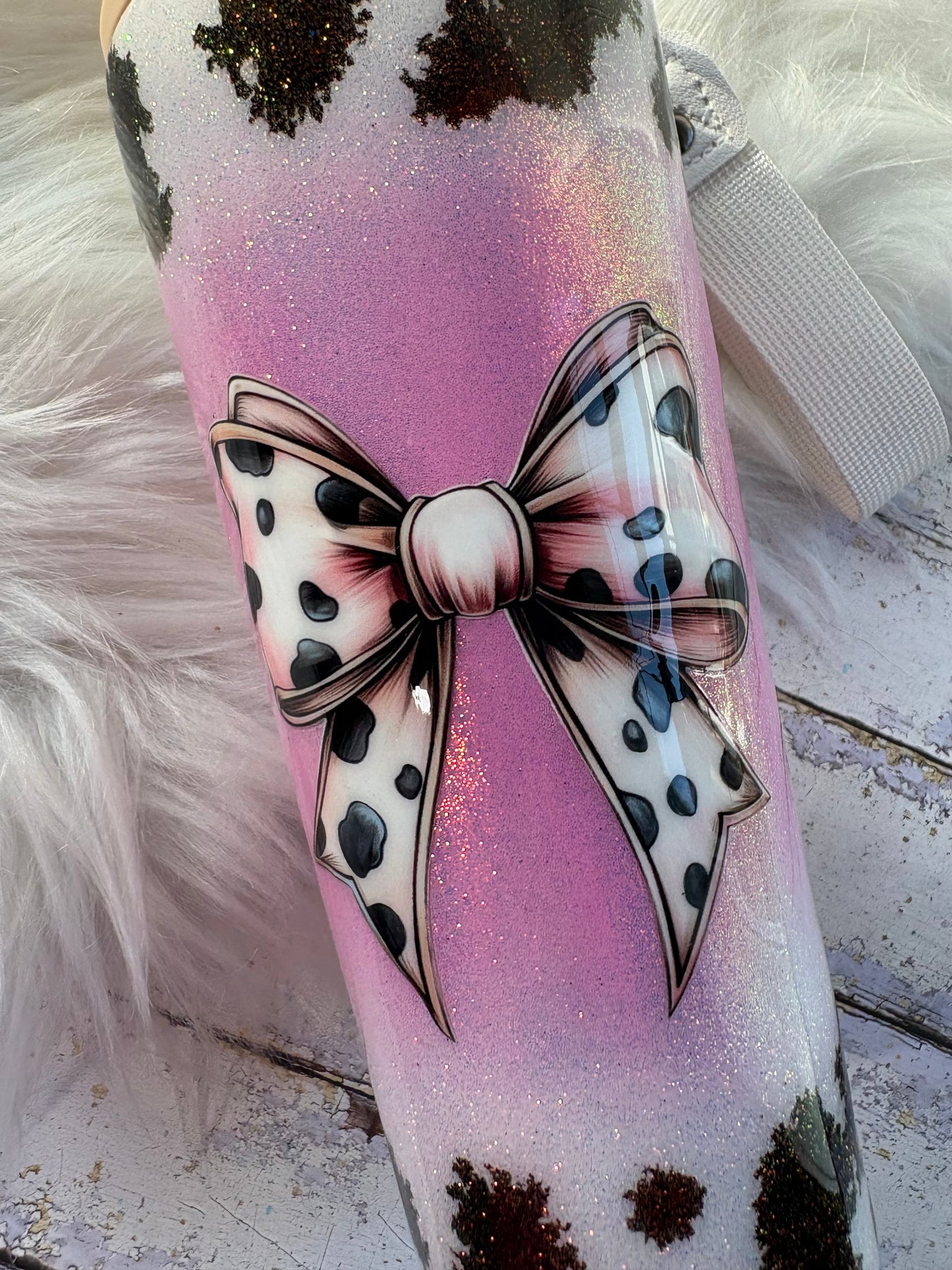 Pink Cow Print Glitter Coffee Tumbler – 20 oz