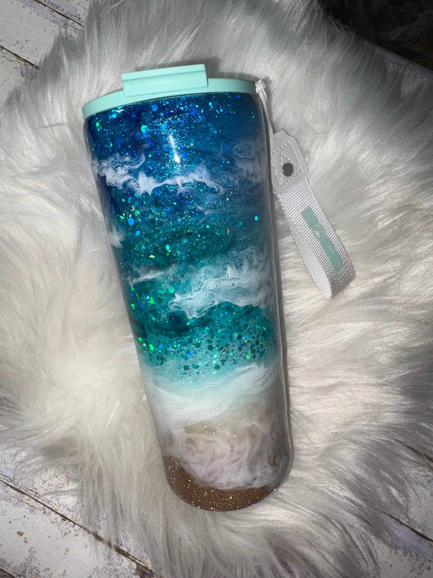 Beach Vibes Glitter Tumbler – 20 oz Coffee Cup