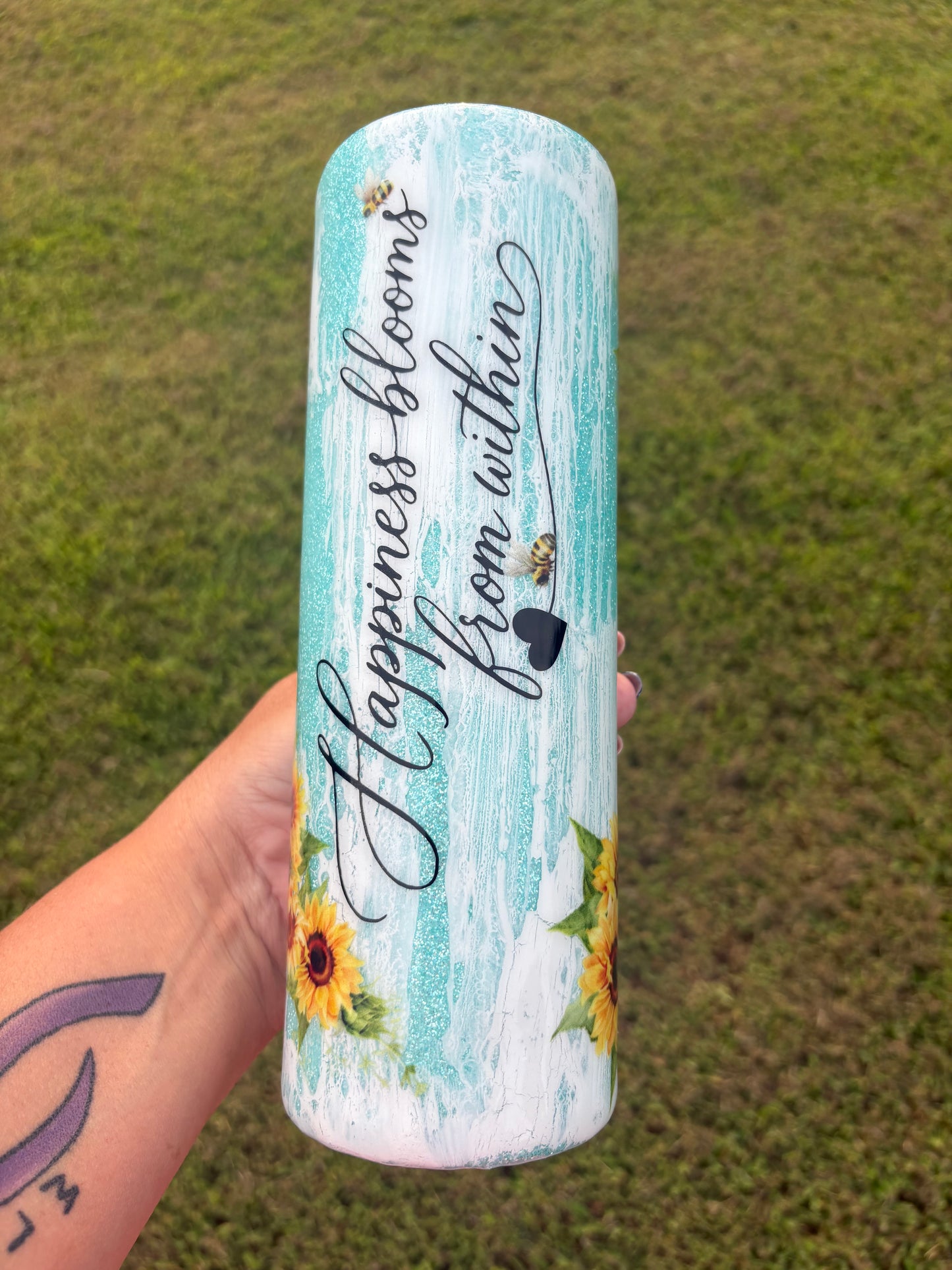 Happiness Blooms From Within | Handmade Handled Tumbler
