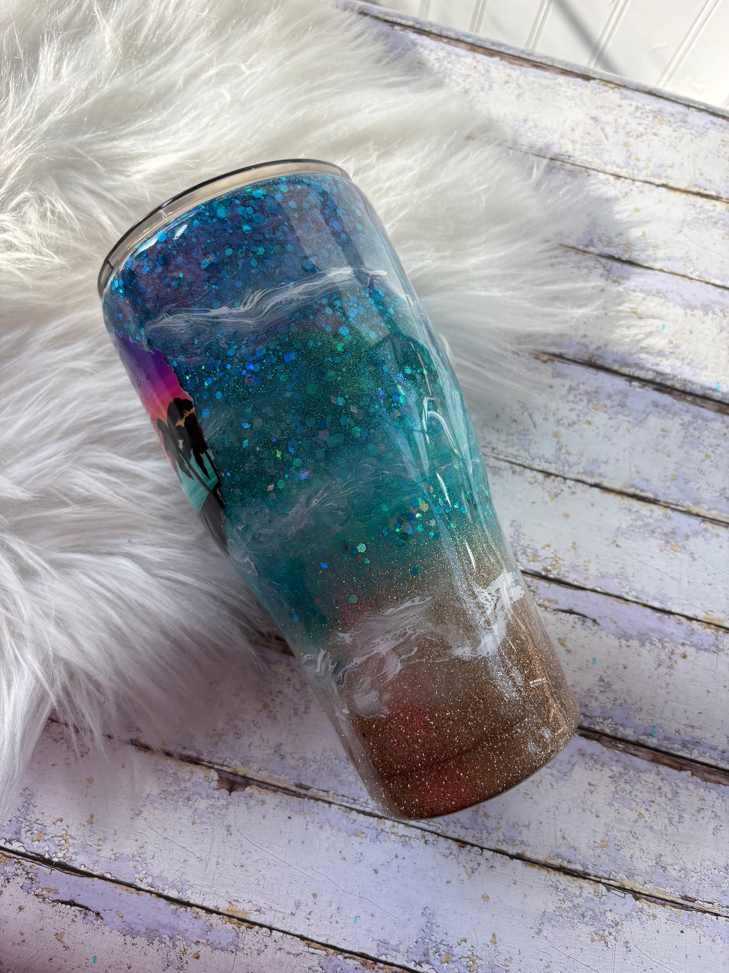 Beach Vibes Glitter Tumbler – 30 oz Coastal Inspired Cup