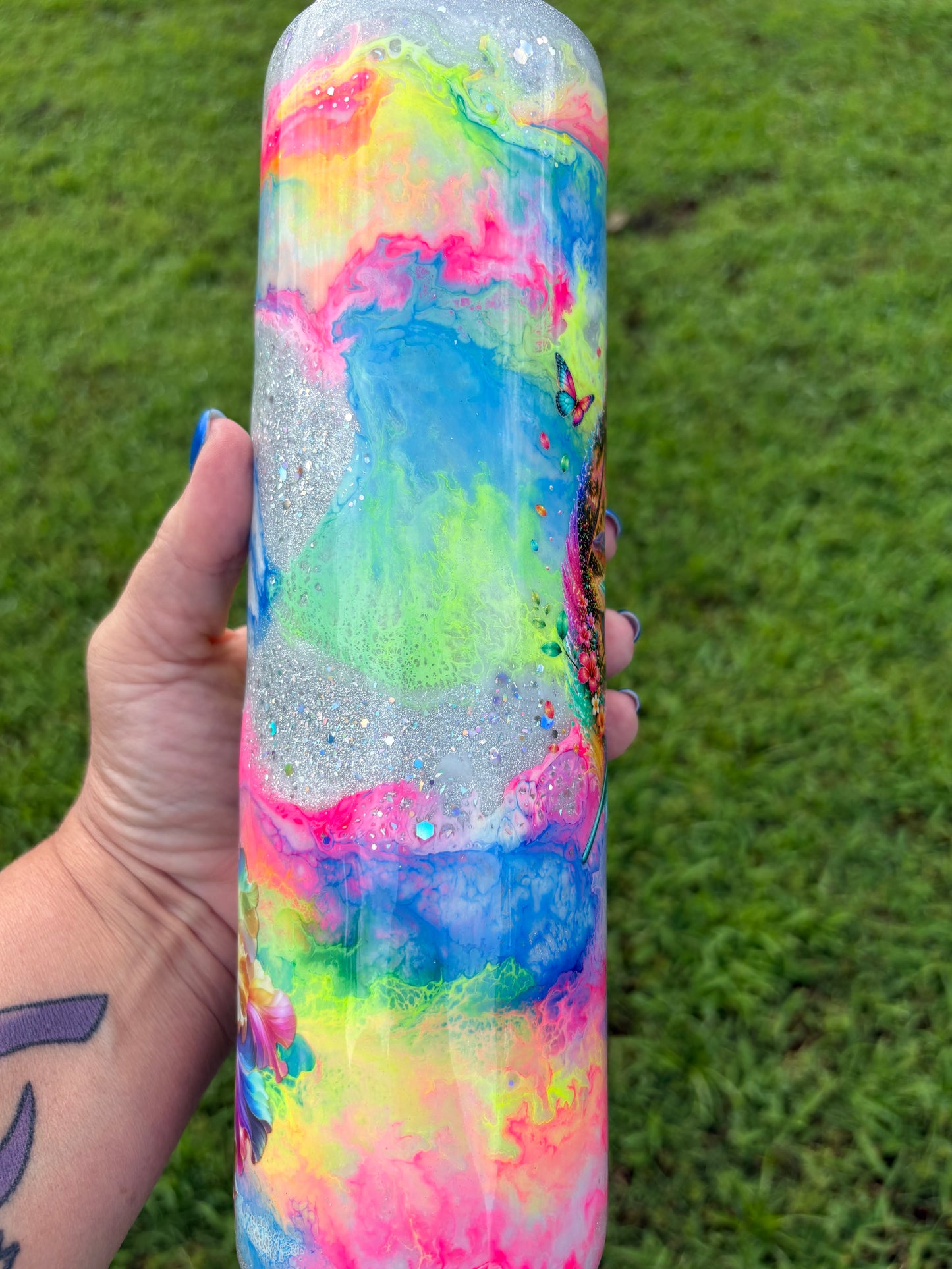35 oz Tropical Feather & Hibiscus Skinny Tumbler