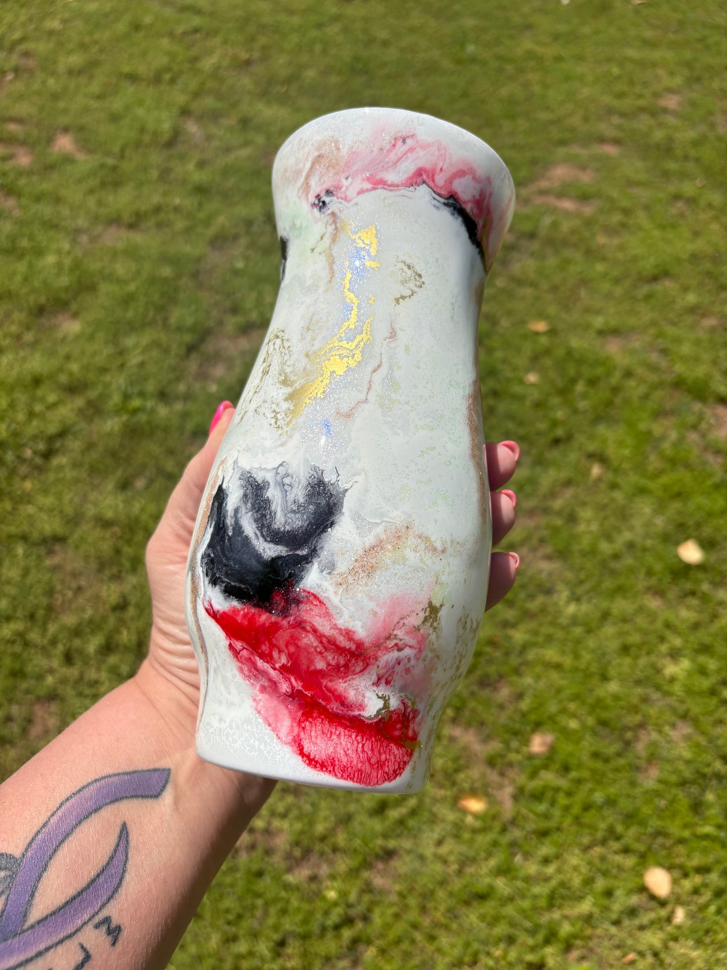 One of a Kind Handmade Decorative Vase – Red, Gold & Black Statement Piece