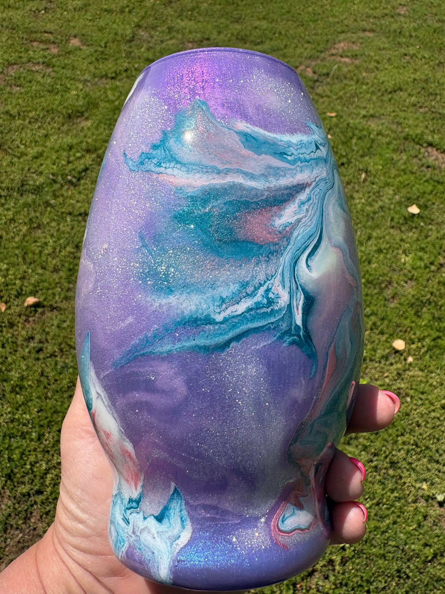 One of a Kind Handmade Decorative Vase – Lavender Dragonfly Floral Statement Piece