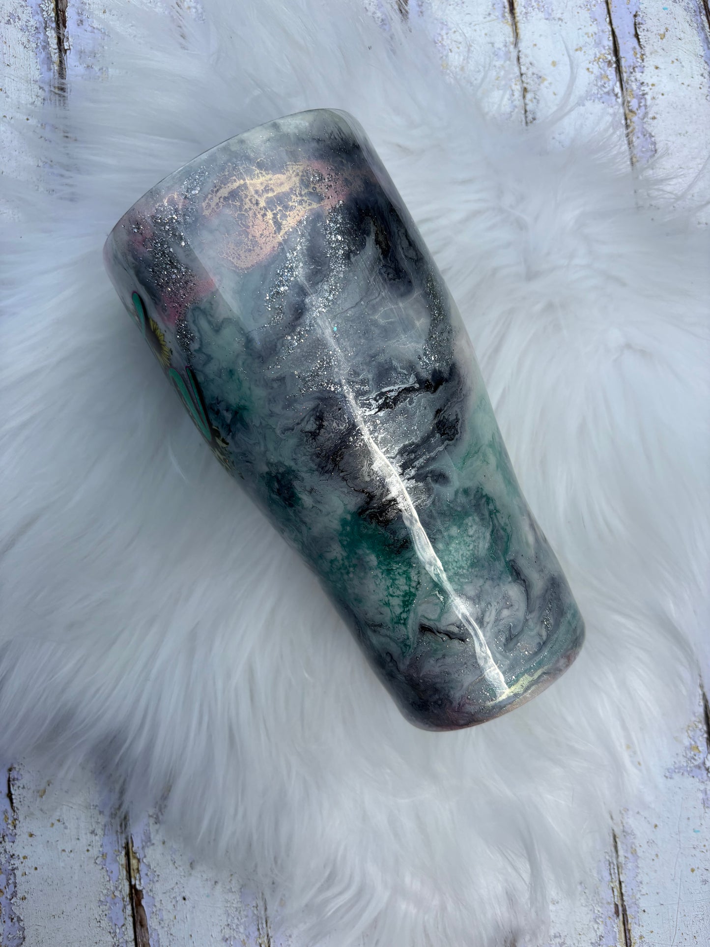 30 oz Modern Curve Faith Tumbler – Marble Epoxy Stainless Steel Cup with Silver Veining | One of a Kind Handmade