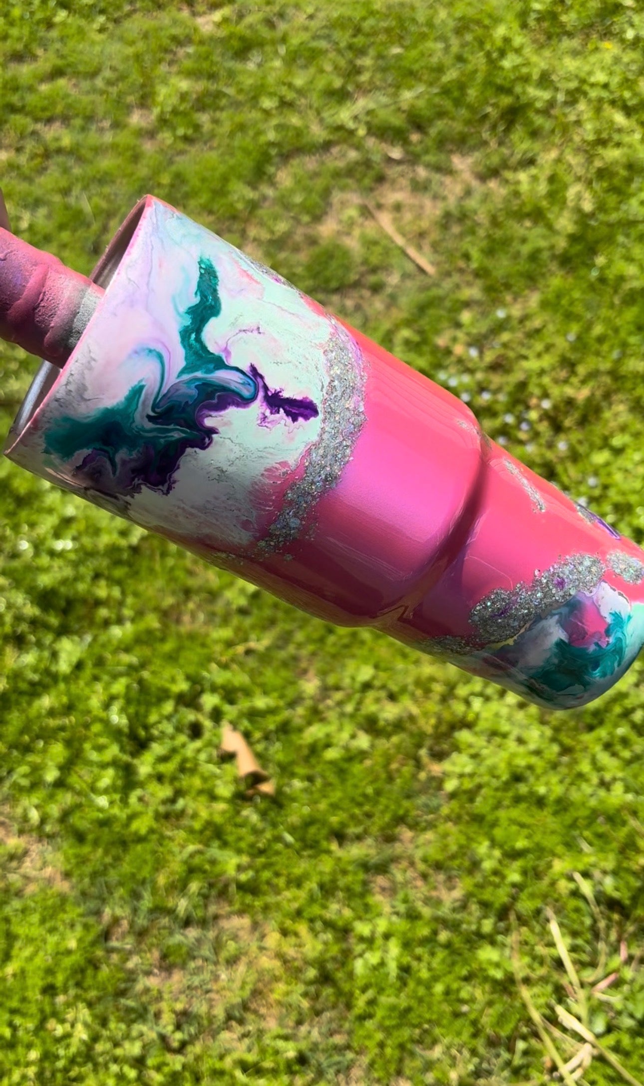 30 oz Pink Swirl Epoxy Tumbler – Custom Name Available