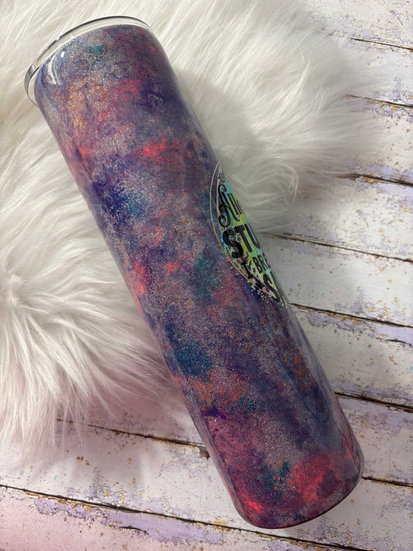 35 oz Mica Patina Sarcastic Tumbler – “Allergic to Stupidity” Handmade Glitter Cup