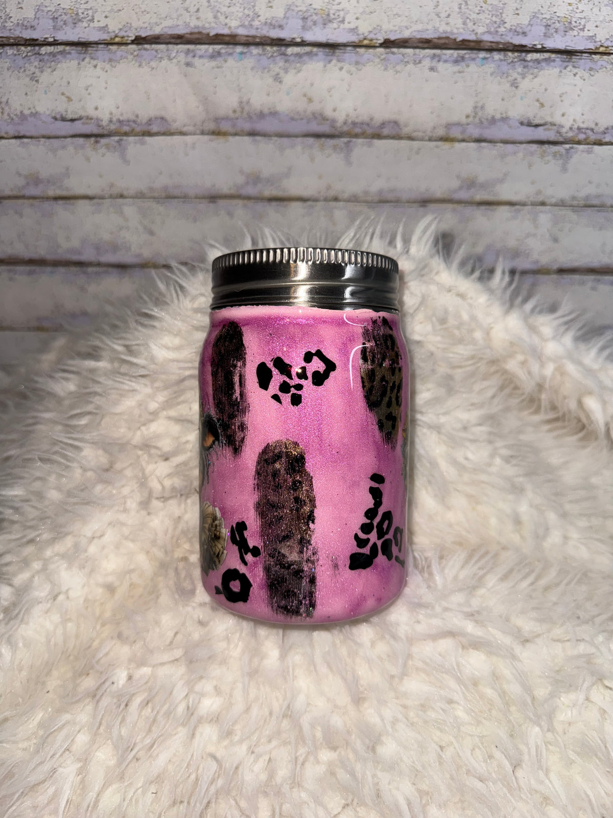 Pink Leopard Cow – 10 oz Stainless Steel Mason Jar Tumbler