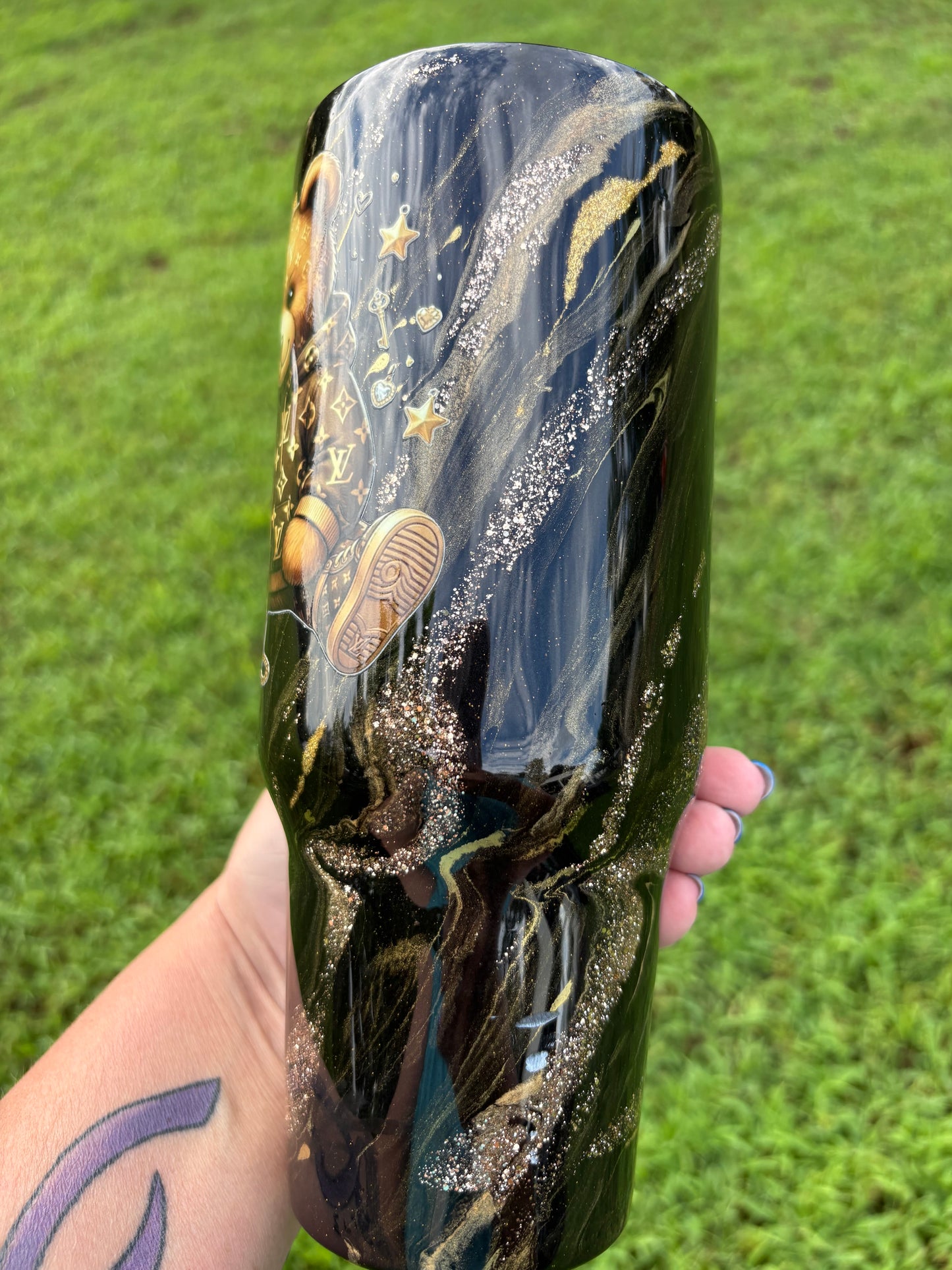 40 oz Black & Gold Teddy Bear Handled Tumblers