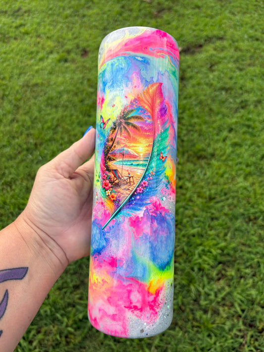 35 oz Tropical Feather & Hibiscus Skinny Tumbler