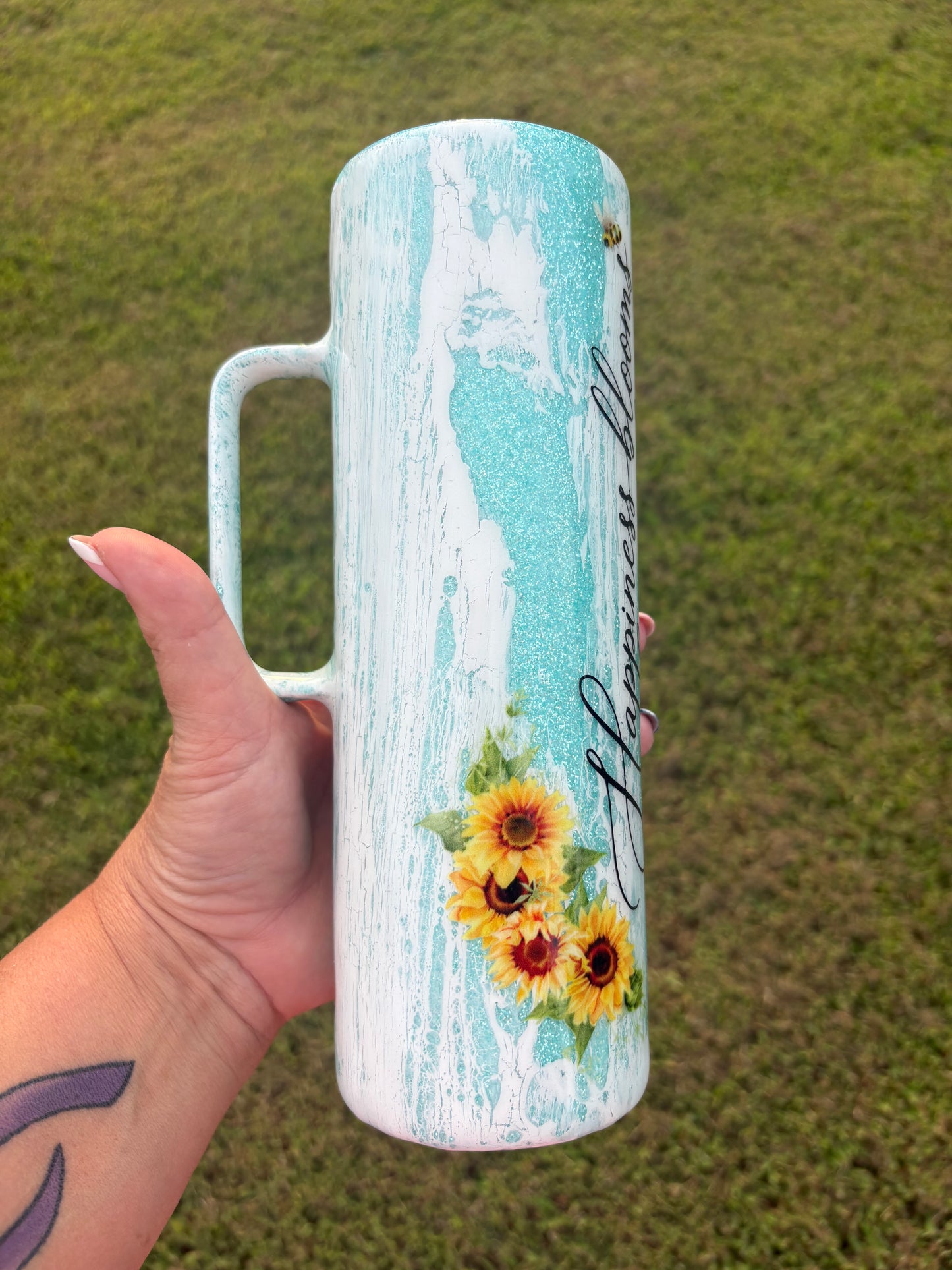 Happiness Blooms From Within | Handmade Handled Tumbler