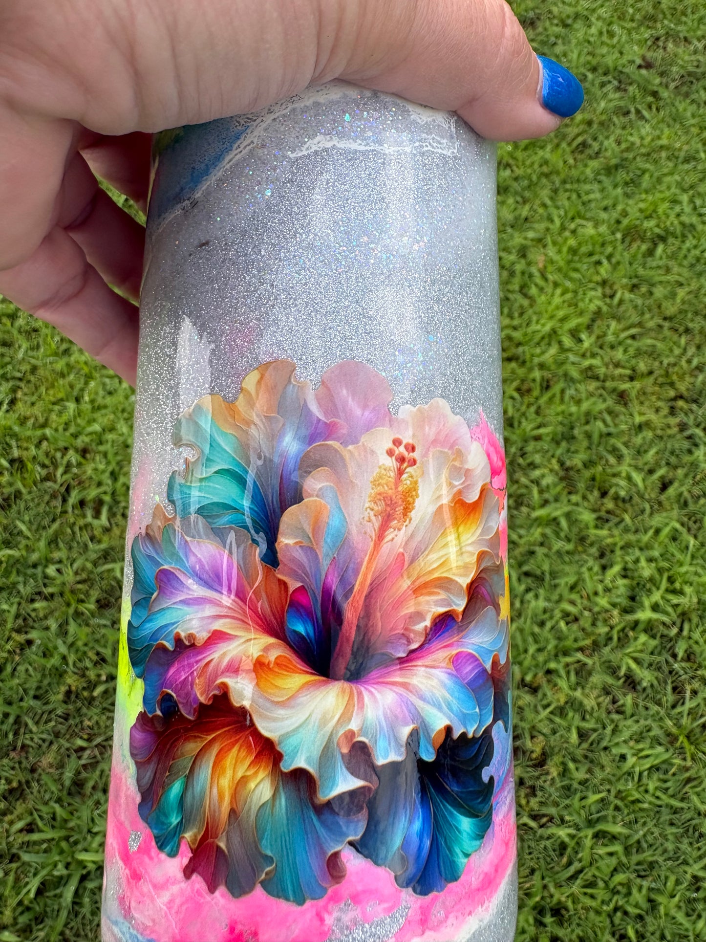 35 oz Tropical Sunset & Rainbow Hibiscus Skinny Tumbler