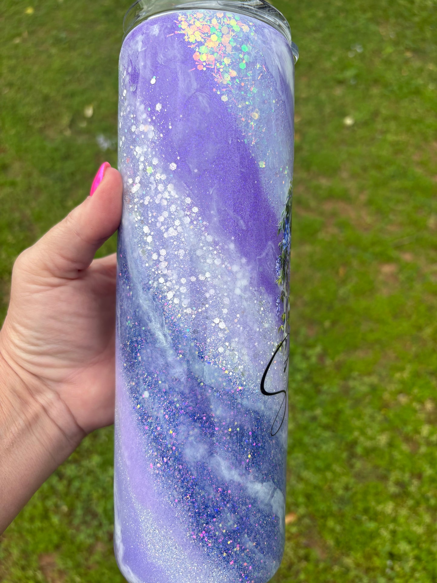 💜✨ 30 oz “Stronger Than the Storm” Wisteria Arch Milky Way Skinny Straight Tumbler ✨💜