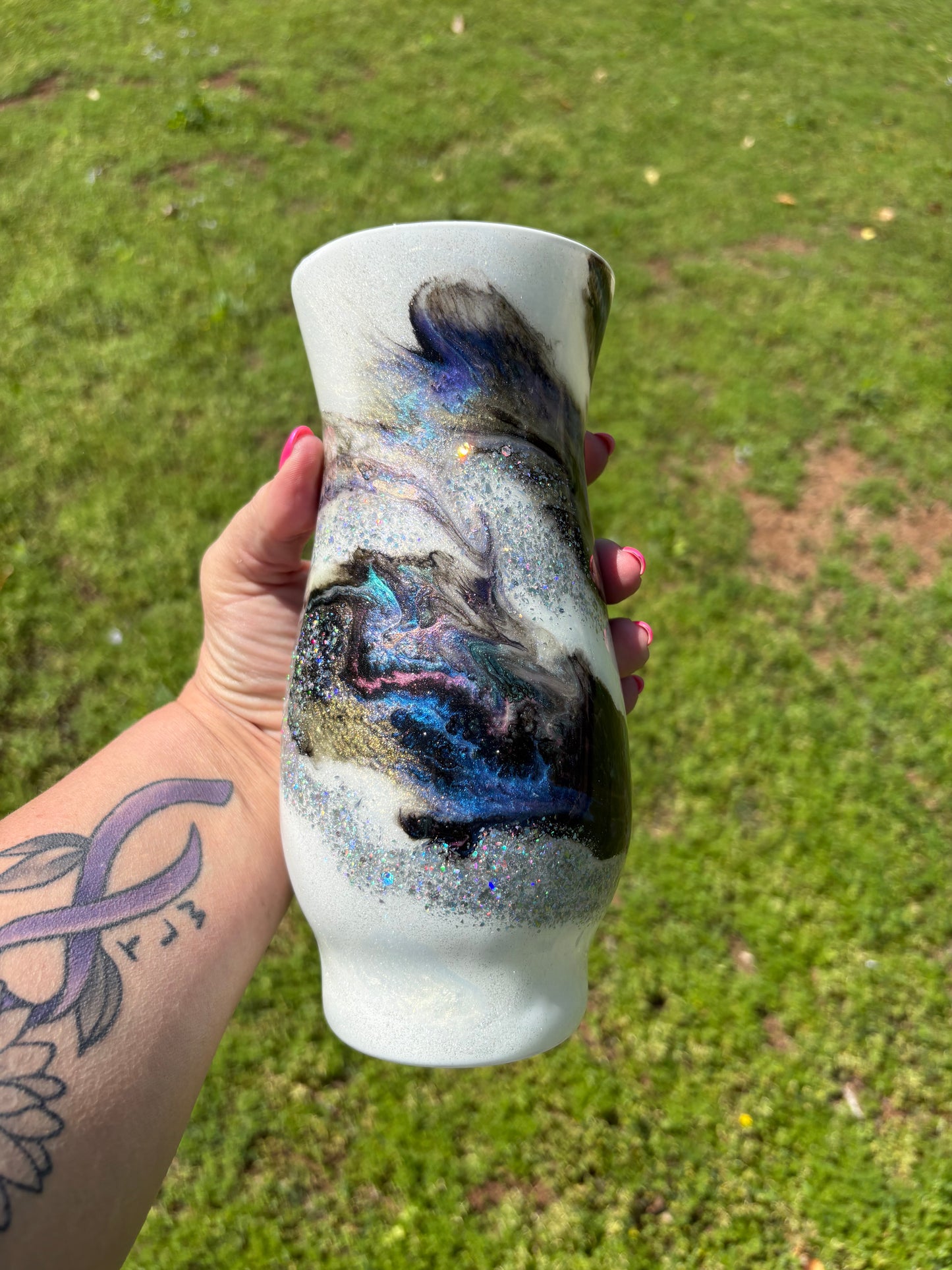 One of a Kind Handmade Decorative Vase – Shimmer Marble Design