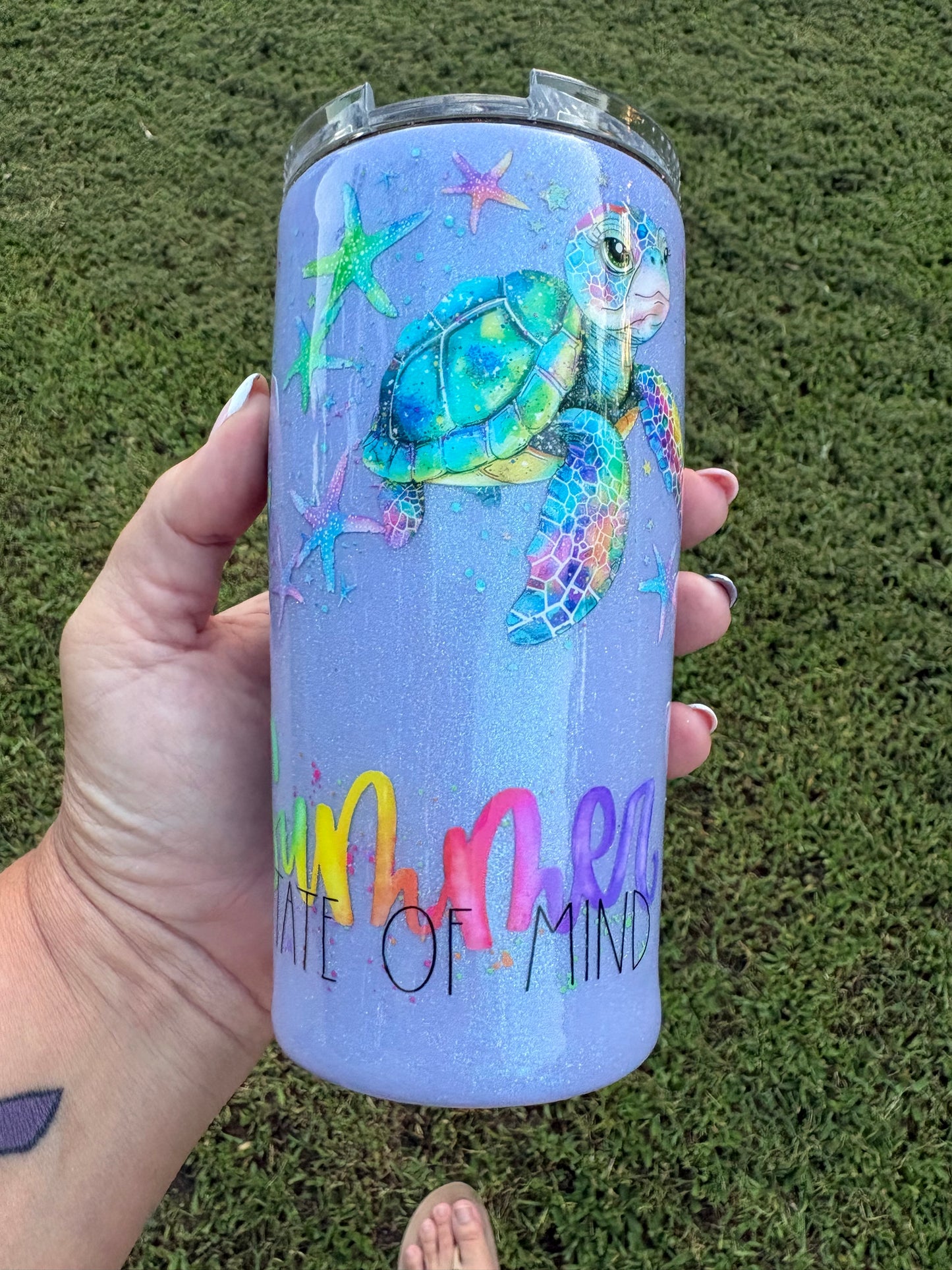 Sun, Sand & State of Mind Sea Turtle Skinny Tumbler | Handmade Beach Tumbler