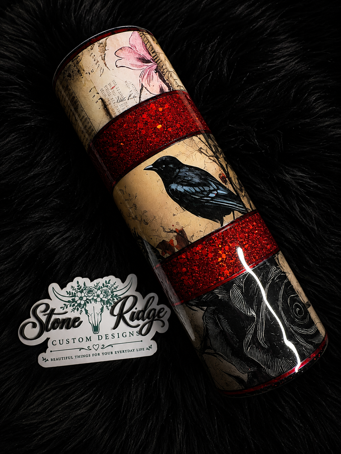 MIDNIGHT ROSES & RAVENS – 30 OZ SKINNY STRAIGHT TUMBLER