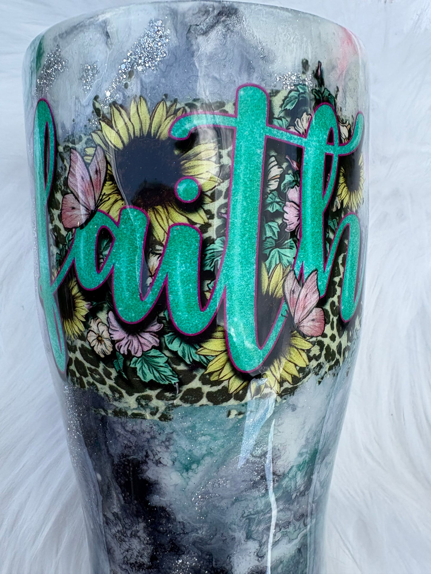 30 oz Modern Curve Faith Tumbler – Marble Epoxy Stainless Steel Cup with Silver Veining | One of a Kind Handmade